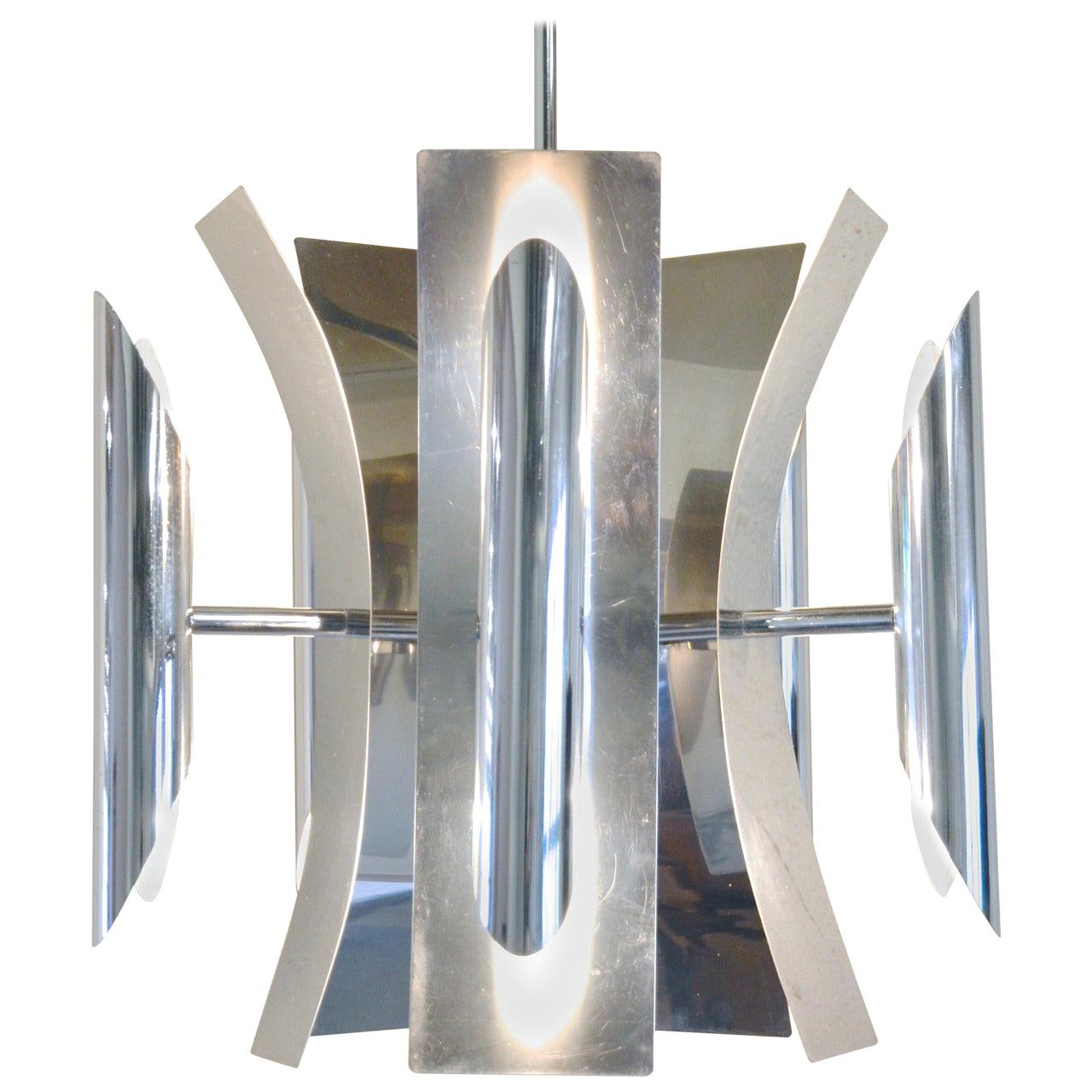 Mid-Century Modern Ten-Light Chandelier in Aluminum or Stainless, 1960s
