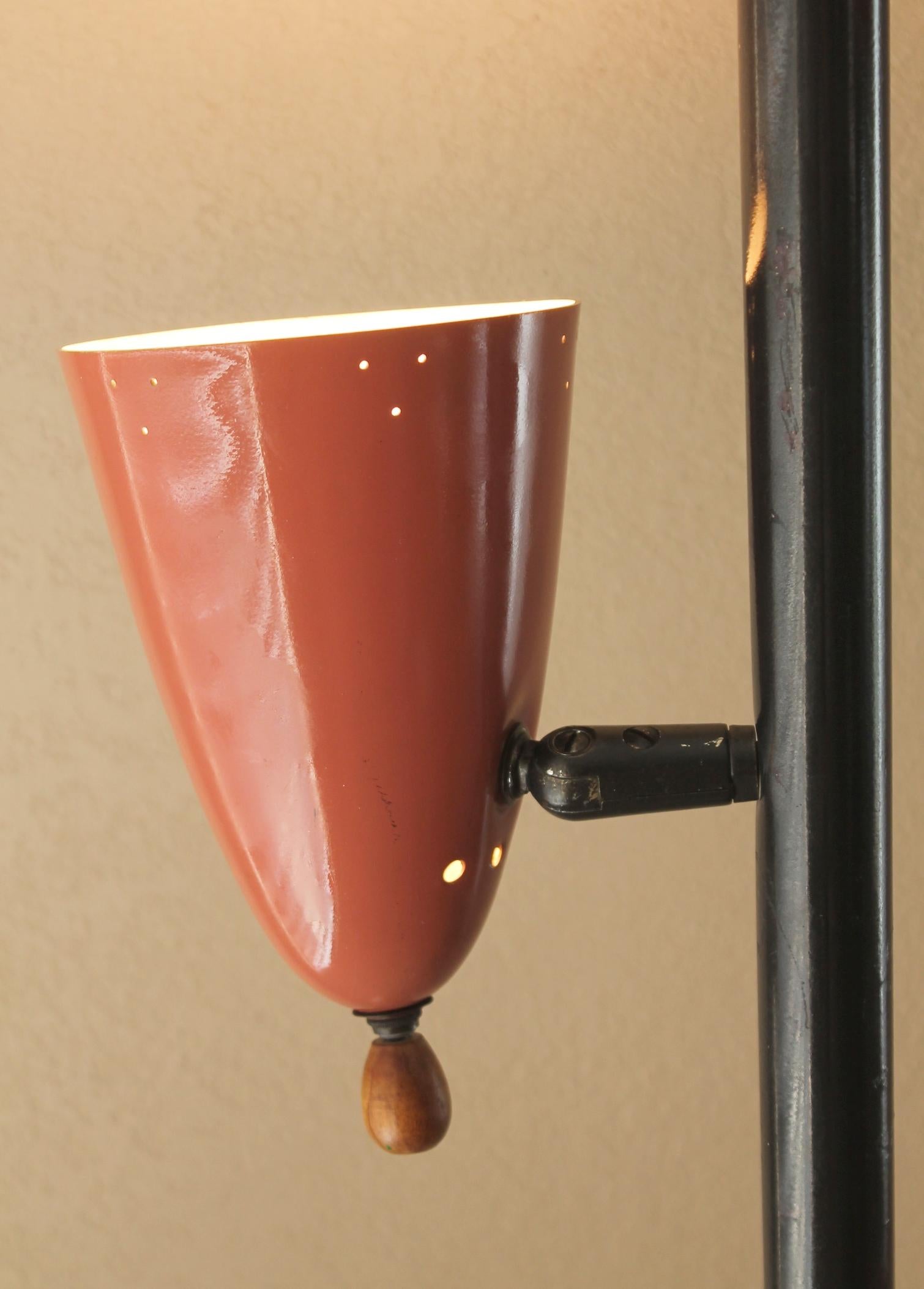 Enameled Mid Century Modern Tension Pole Lamp Atomic Rocket Cadillac Pink 1950 Decor