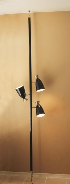 Mid Century Modern Tension Pole Lamp Atomic Rocket Torpedo Shades 1950 Decor