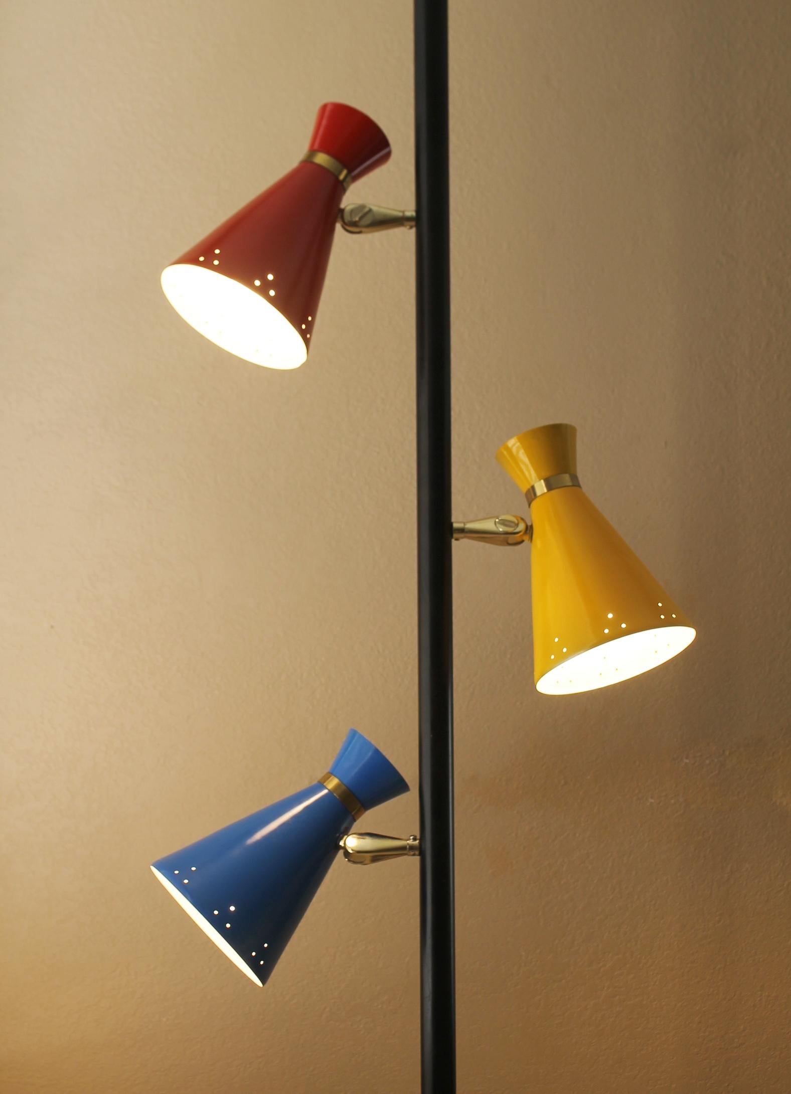 Mid-Century Modern Lampe à tension Atomic Triennale tricolore 1950, moderne du milieu du siècle dernier en vente