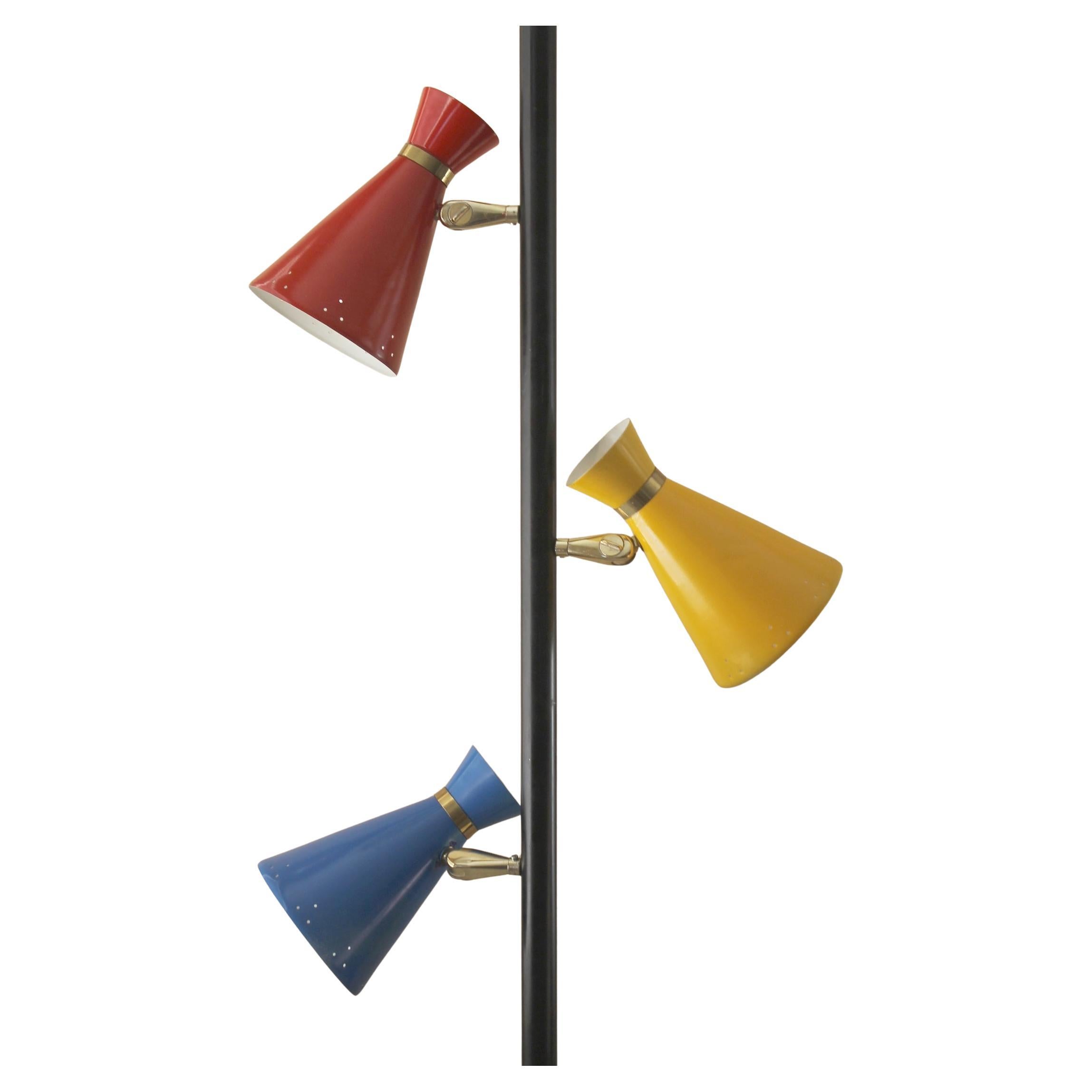 Mid Century Modern Tension Pole Lamp Atomic Triennale Tri-Color 1950 Decor Light