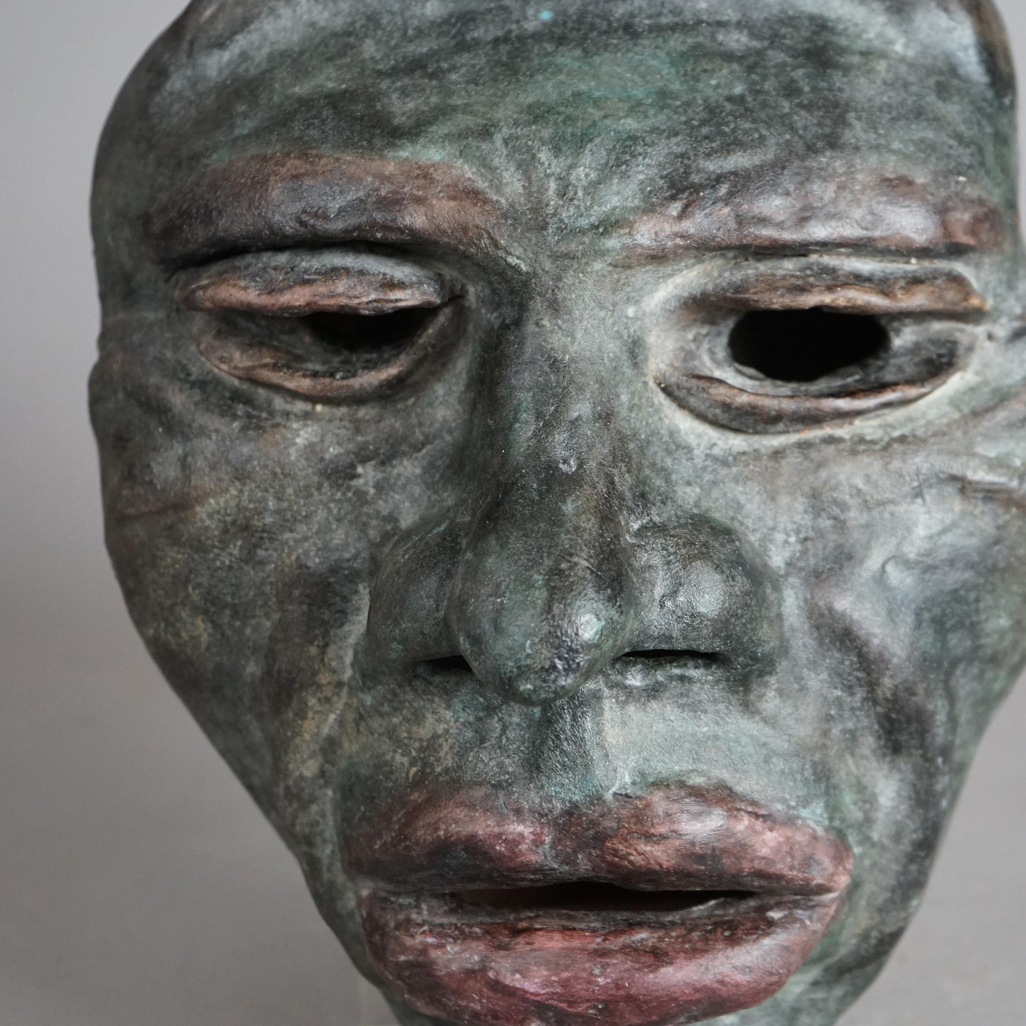 Mid Century Modern Terra Cotta Mask of a Tribal Man C1997 In Good Condition For Sale In Big Flats, NY