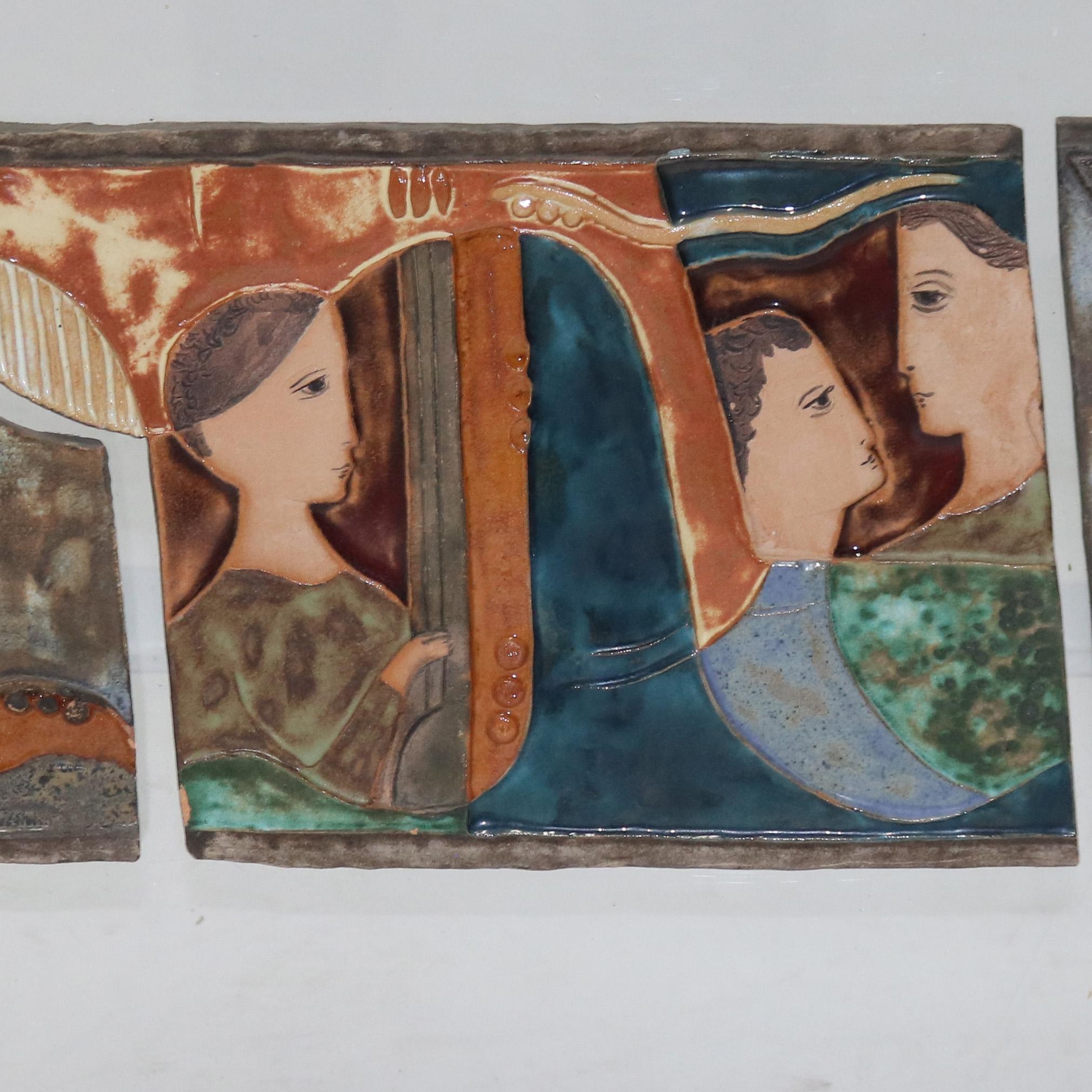 Mid Century Modern Terra Cotta Tile Portrait Plaque with Figures 20thC

Measures - 19 3/4