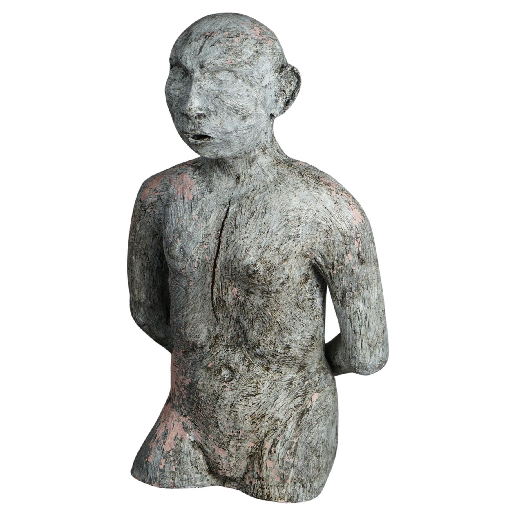 Mid Century Modern Terra Cotta Torso Sculpture of a Man by York Lewis C1980 For Sale