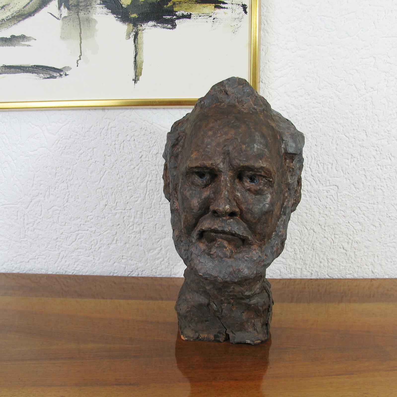 European Mid-Century Modern Terracotta Bust of a Beard Man For Sale