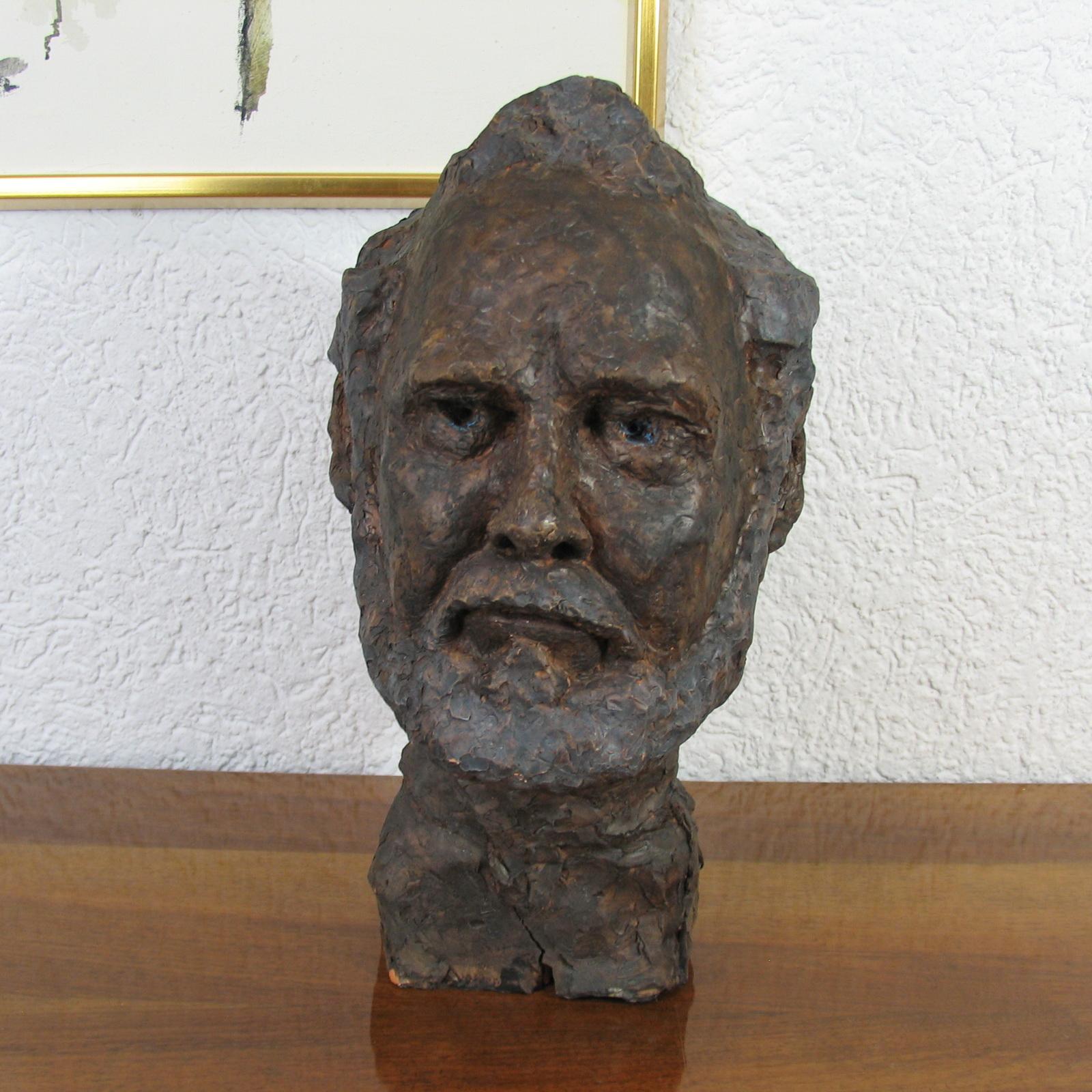 Mid-Century Modern Terracotta Bust of a Beard Man In Good Condition For Sale In Bochum, NRW