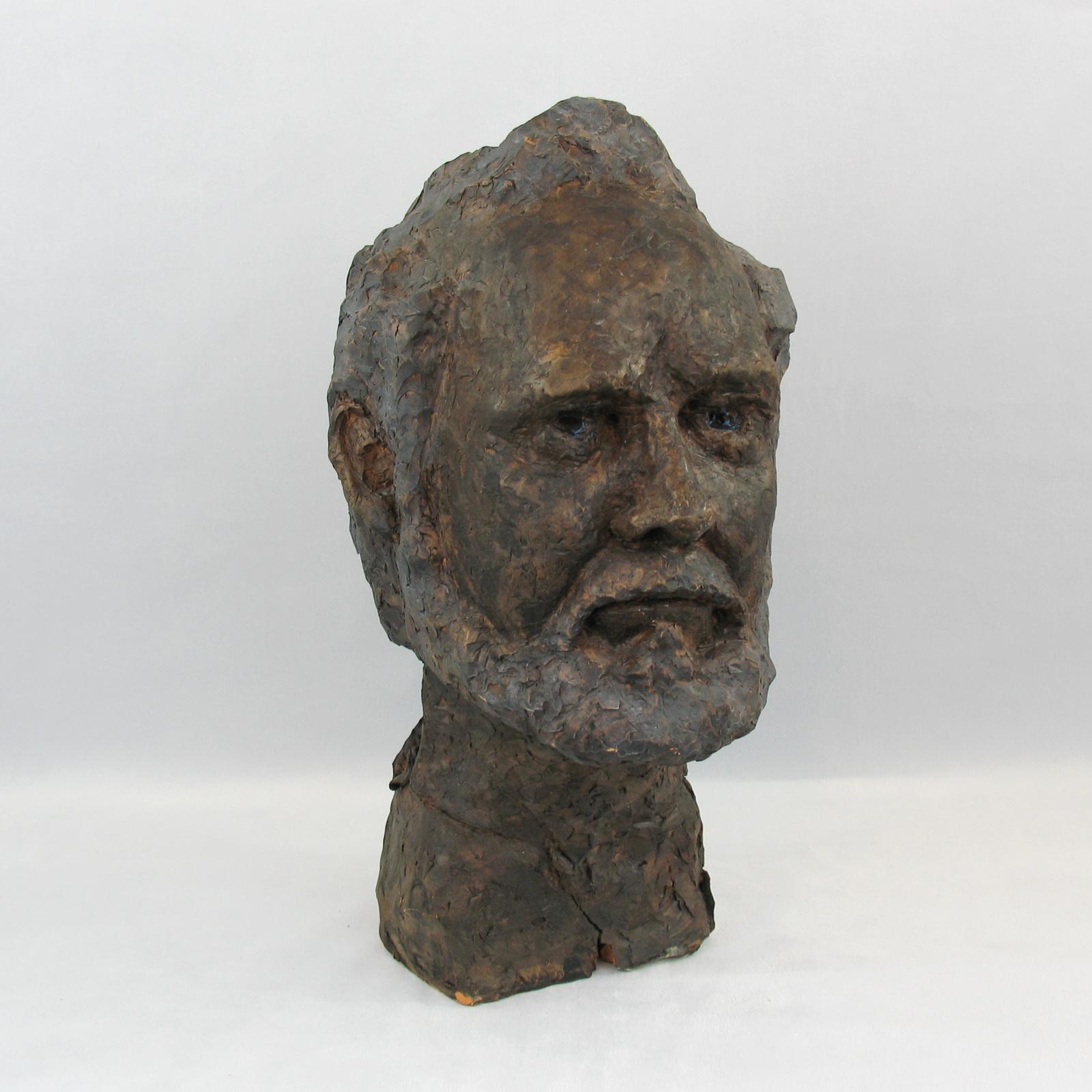 Mid-Century Modern Terracotta Bust of a Beard Man For Sale 2