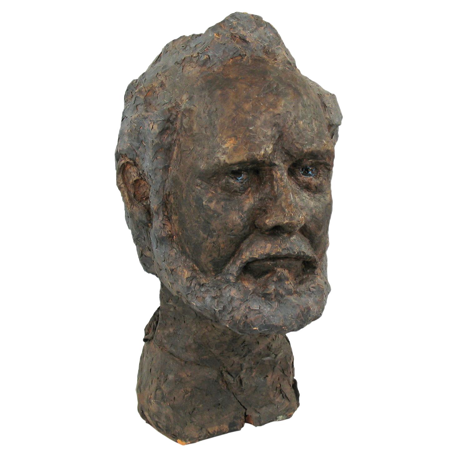 Mid-Century Modern Terracotta Bust of a Beard Man For Sale