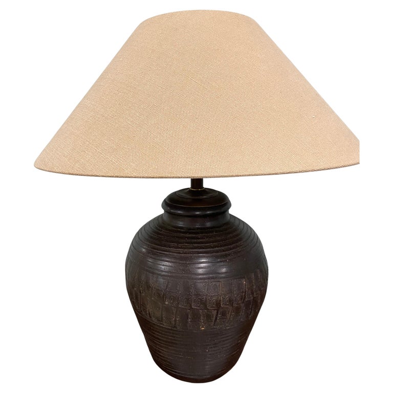Mid-Century Modern Terracotta Glazed Table Lamp Base In Good Condition For Sale In Great Barrington, MA