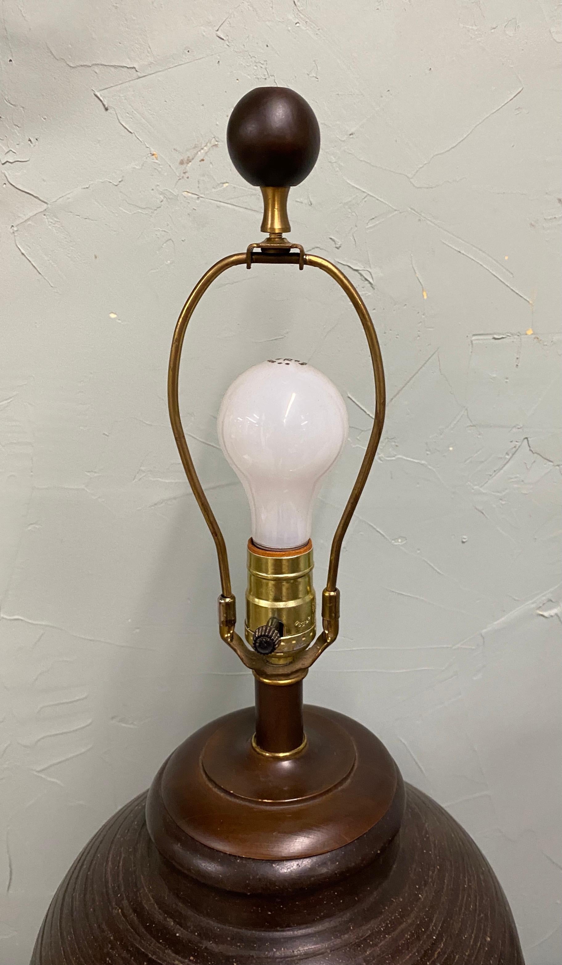 Mid-Century Modern Terracotta Glazed Table Lamp Base In Good Condition In Sheffield, MA