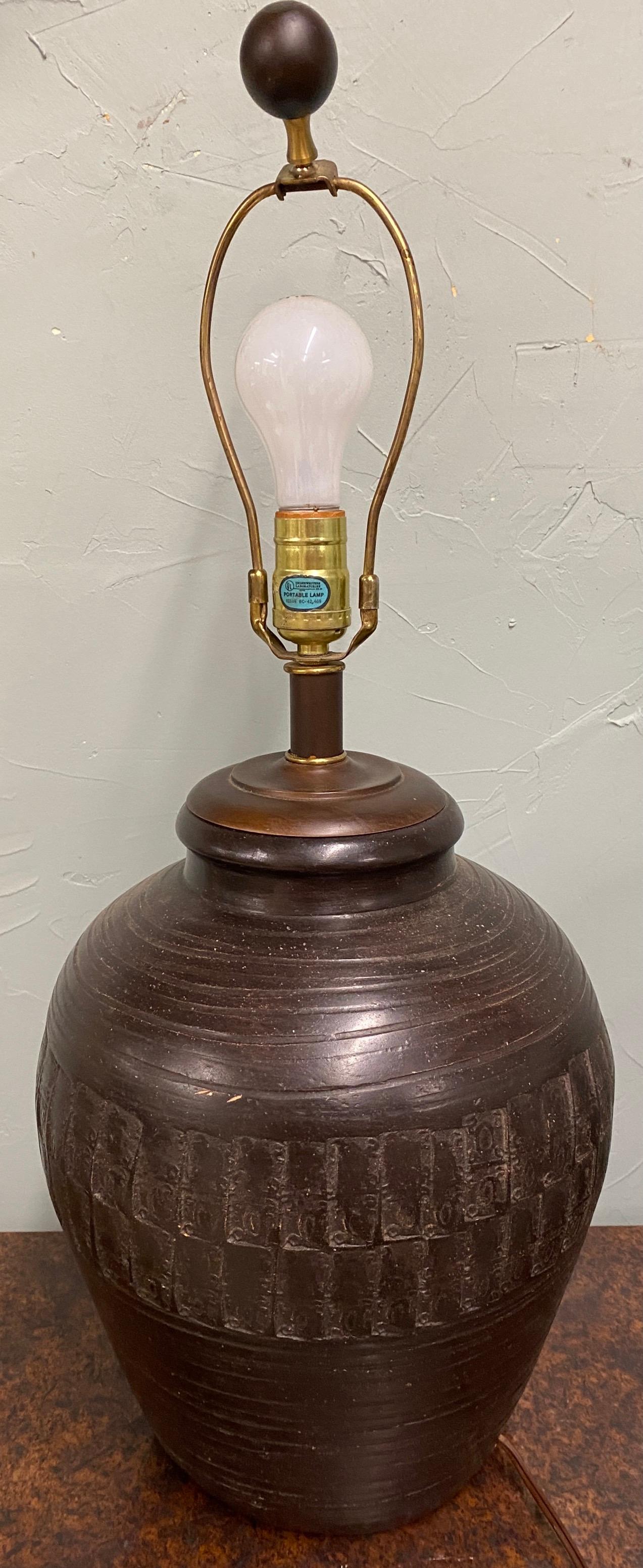 20th Century Mid-Century Modern Terracotta Glazed Table Lamp Base
