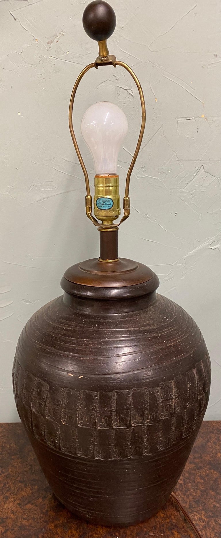 Mid-Century Modern Terracotta Glazed Table Lamp Base For Sale 3