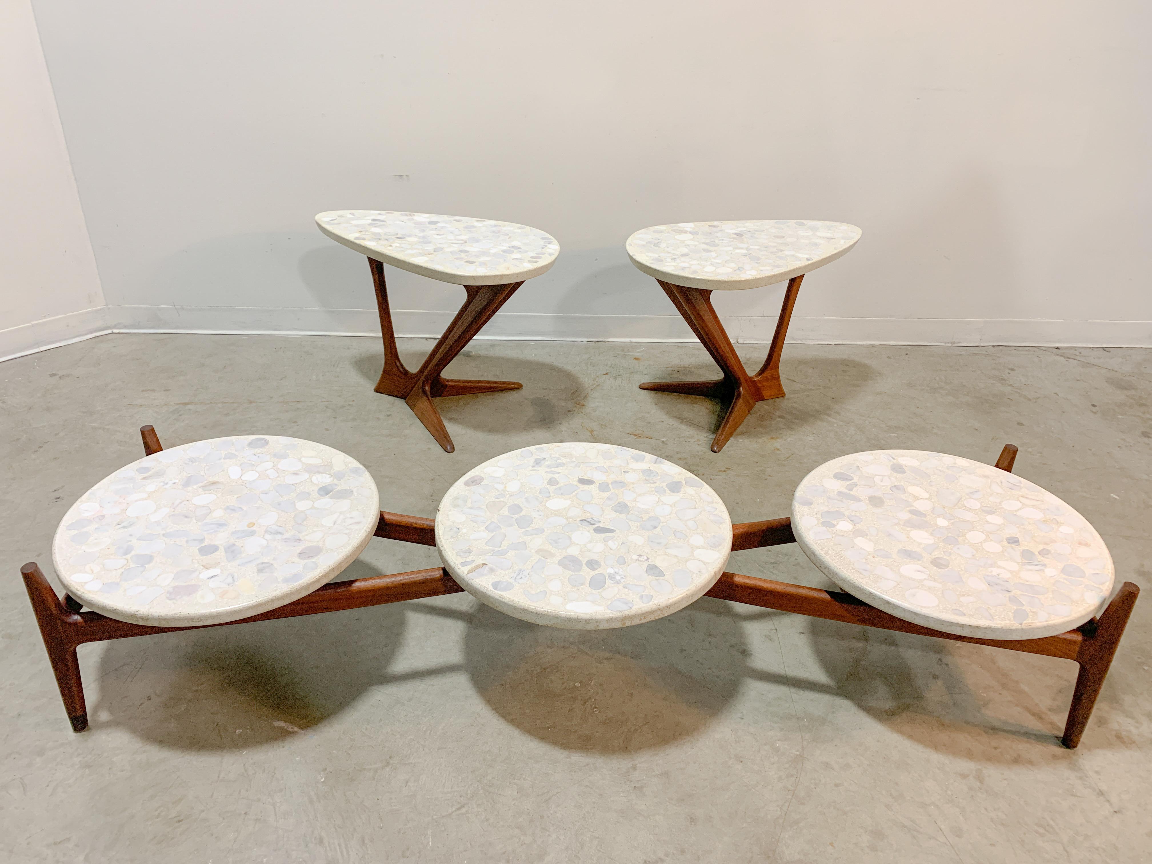 Mid-Century Modern Harvey Probber Terrazzo and Walnut Table Set