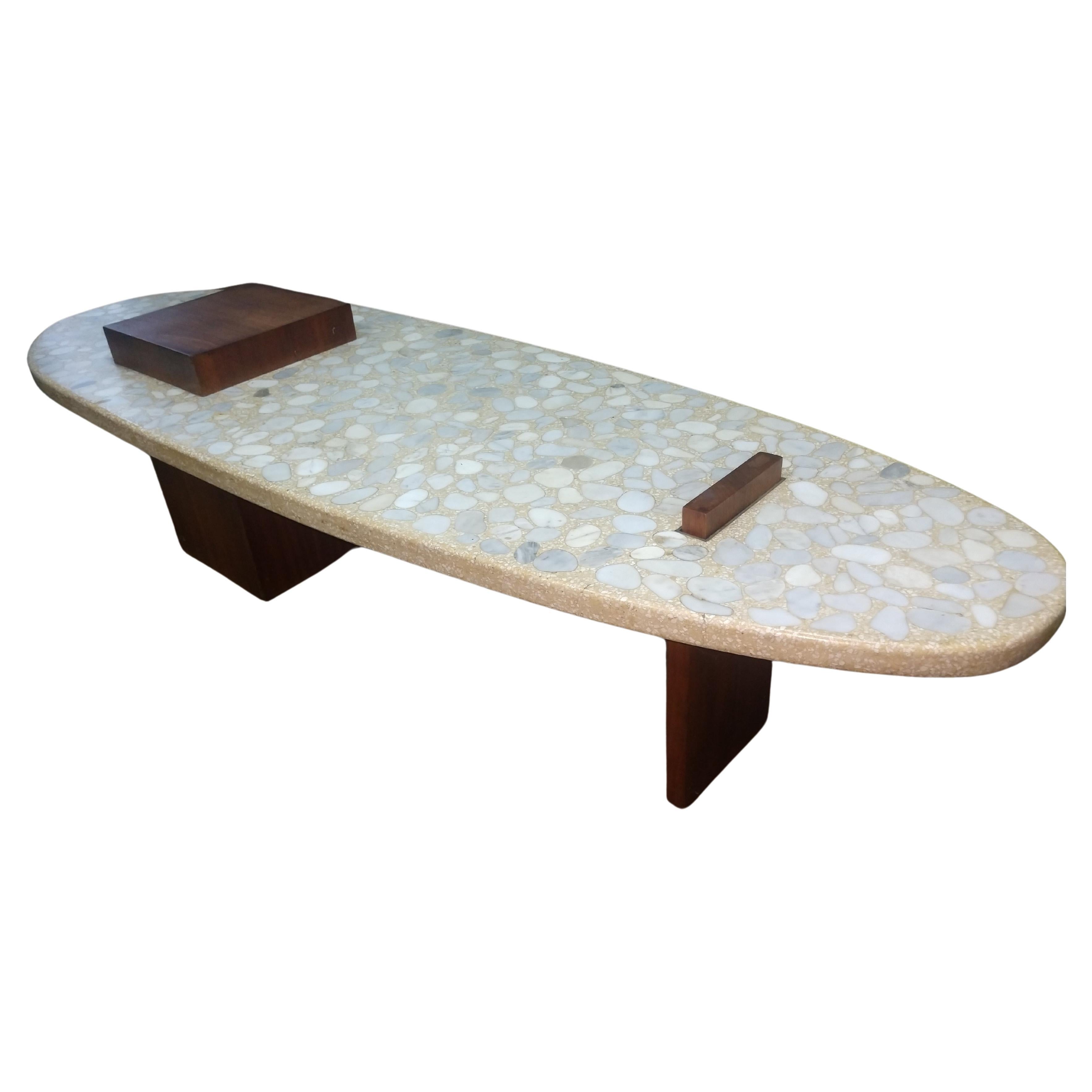 American Mid-Century Modern Terrazzo Marble and Walnut Cocktail Table by Harvey Probber
