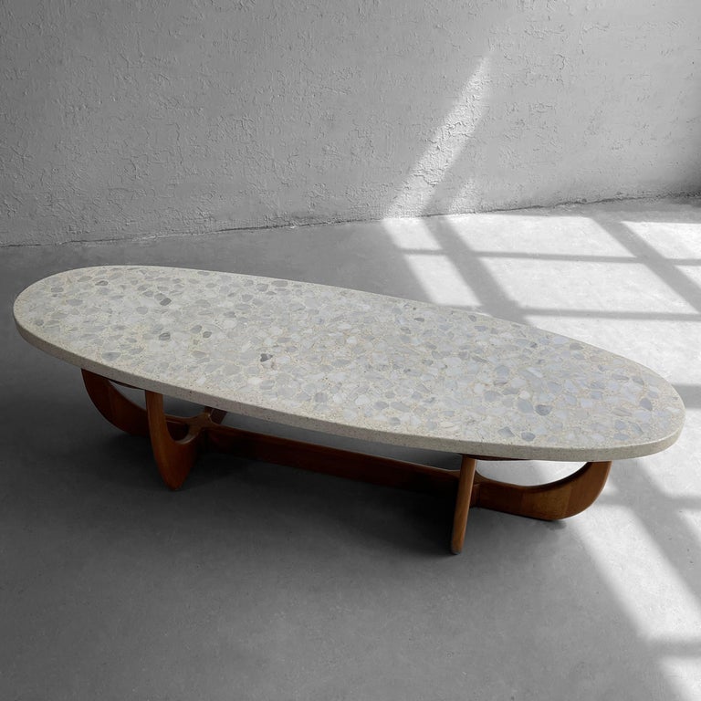 Mid-Century Modern Terrazzo Walnut Oblong Coffee Table by Harvey ...