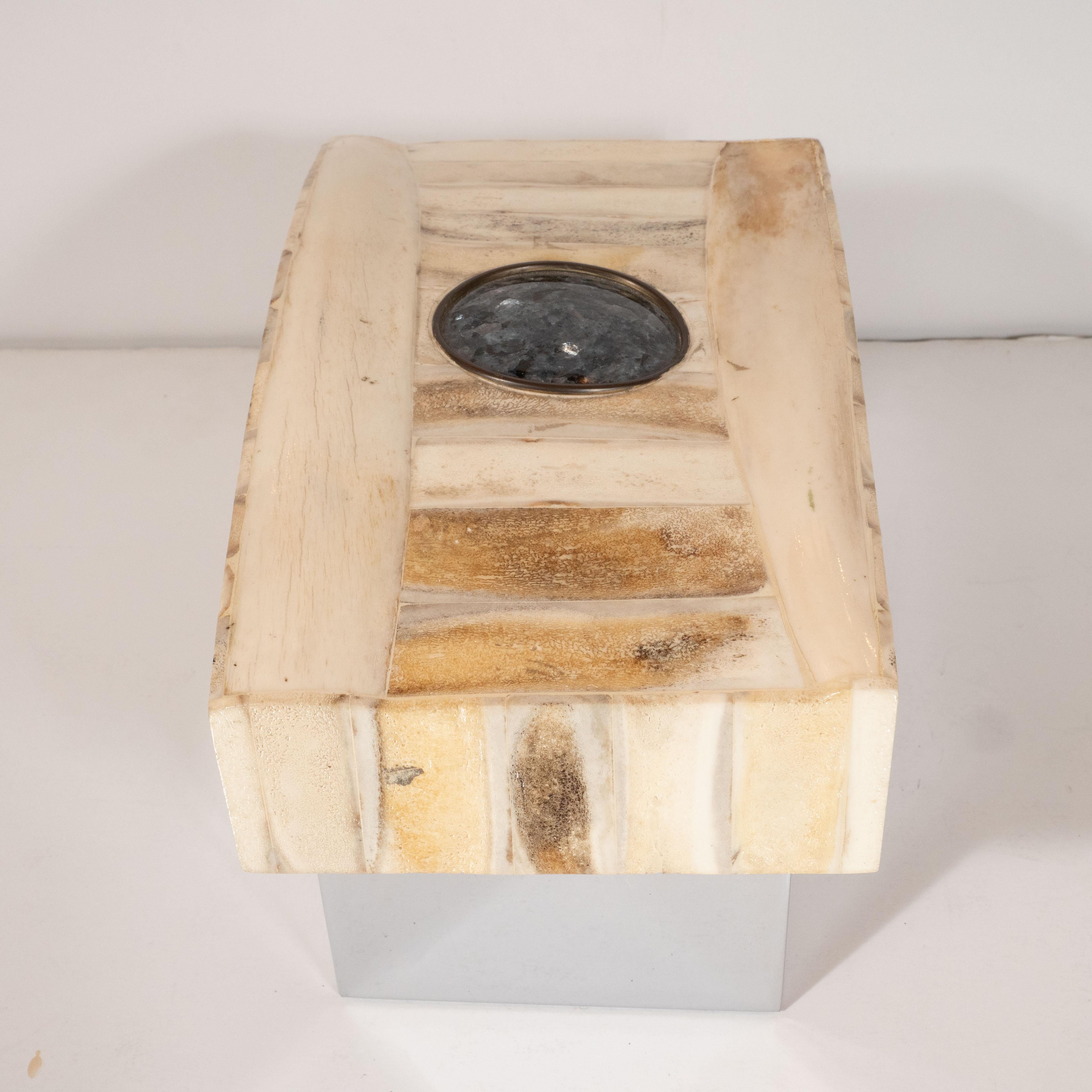 Boîte en granit tessellée moderne du milieu du siècle dernier:: en bois de cerf:: en chrome & par Jonson & Marcius en vente 1