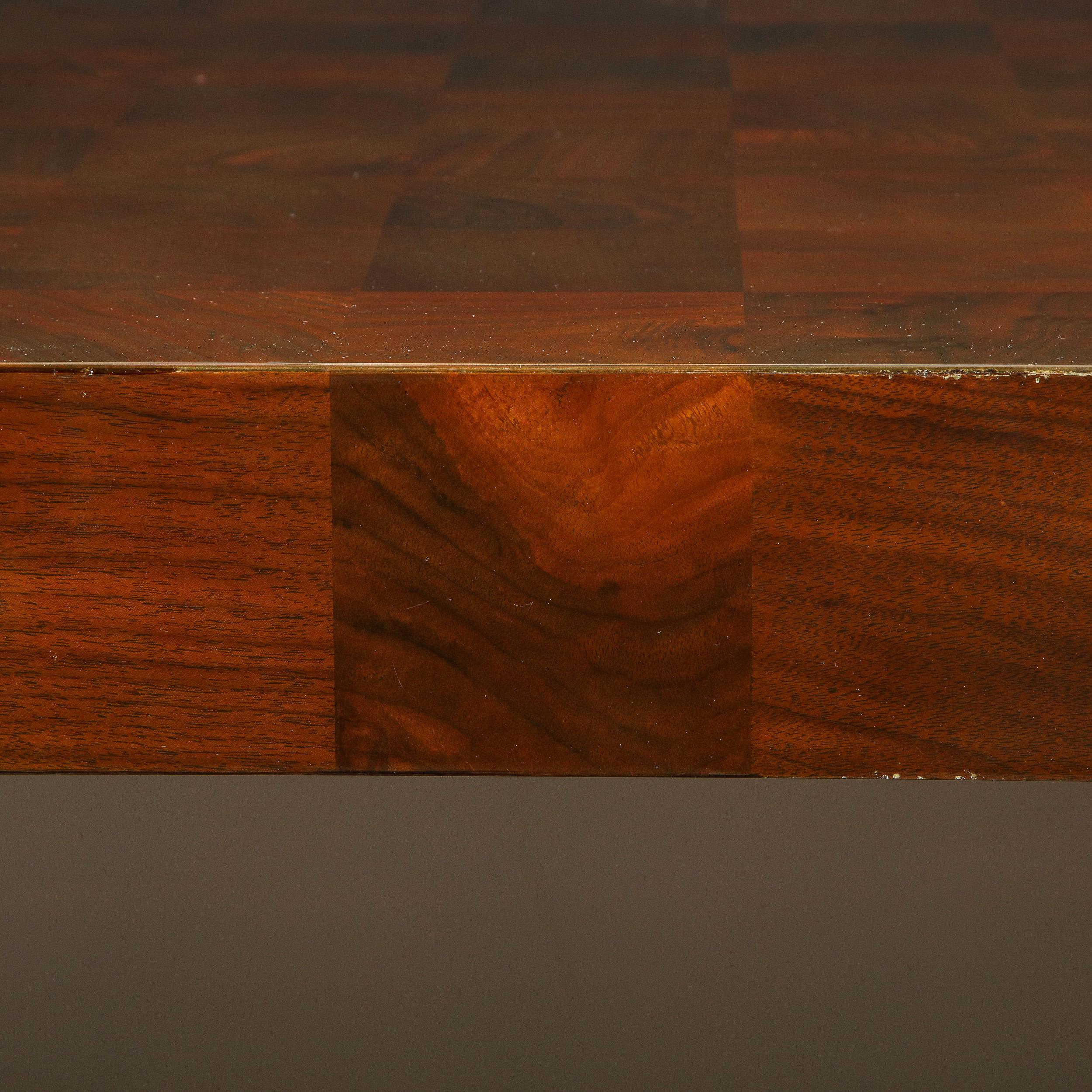 Mid-Century Modern Mid Century Modern Tessellated Bookmatched Burled Walnut Parsons Dining Table