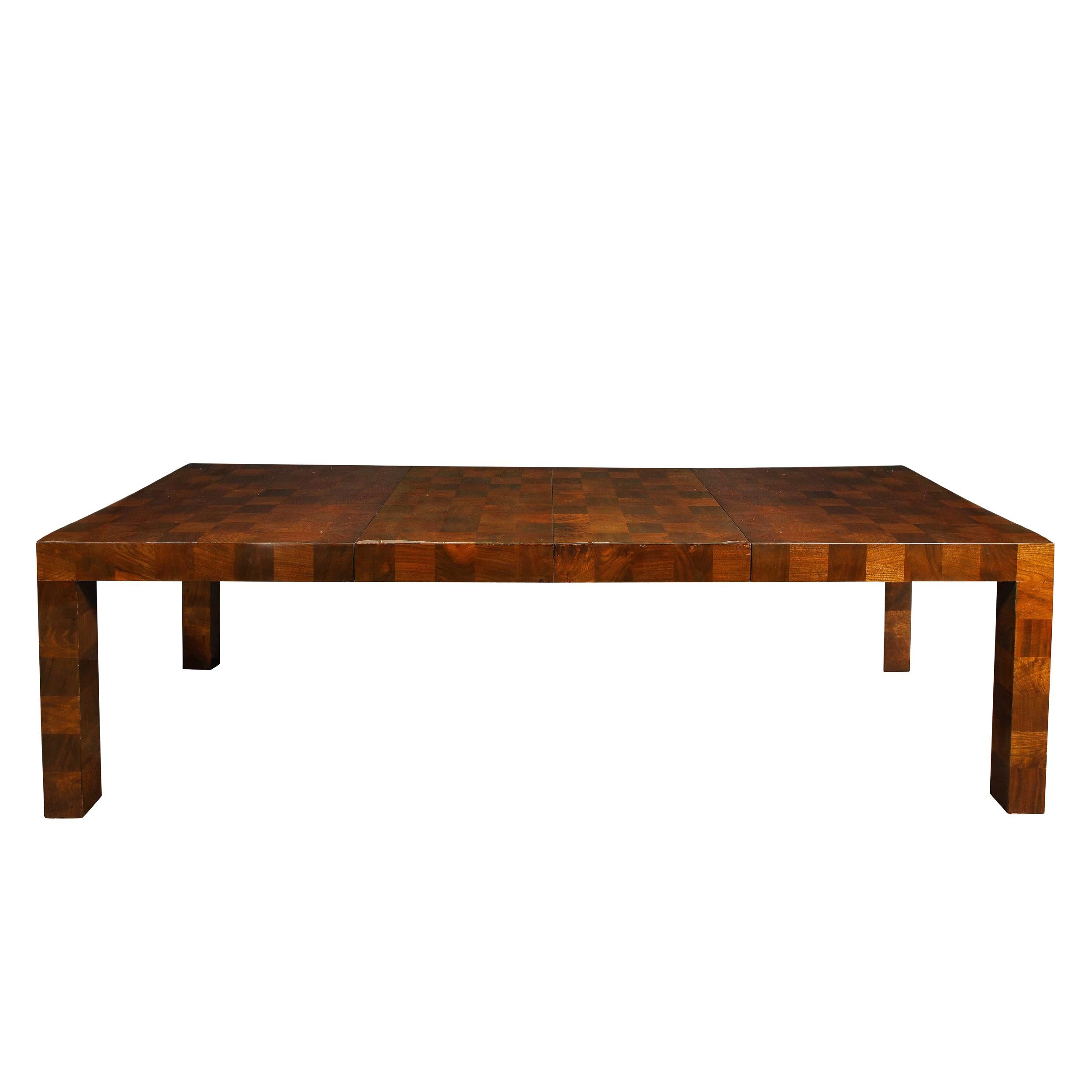 American Mid Century Modern Tessellated Bookmatched Burled Walnut Parsons Dining Table