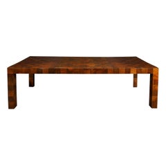 Mid Century Modern Tessellated Bookmatched Burled Walnut Parsons Dining Table