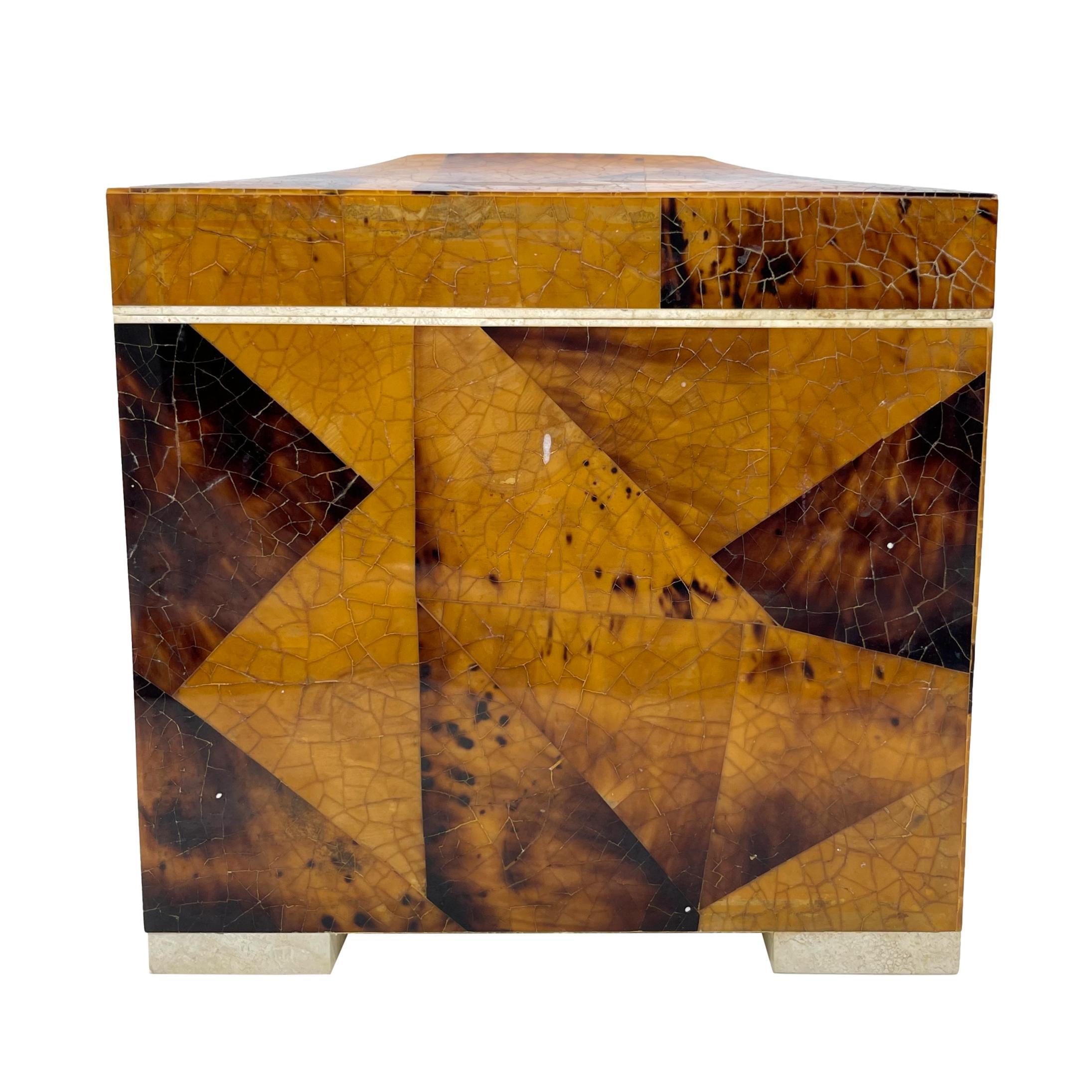 Veneer Mid-Century Modern Tessellated Horn & Stone Large Box, Tavola by Oggetti For Sale