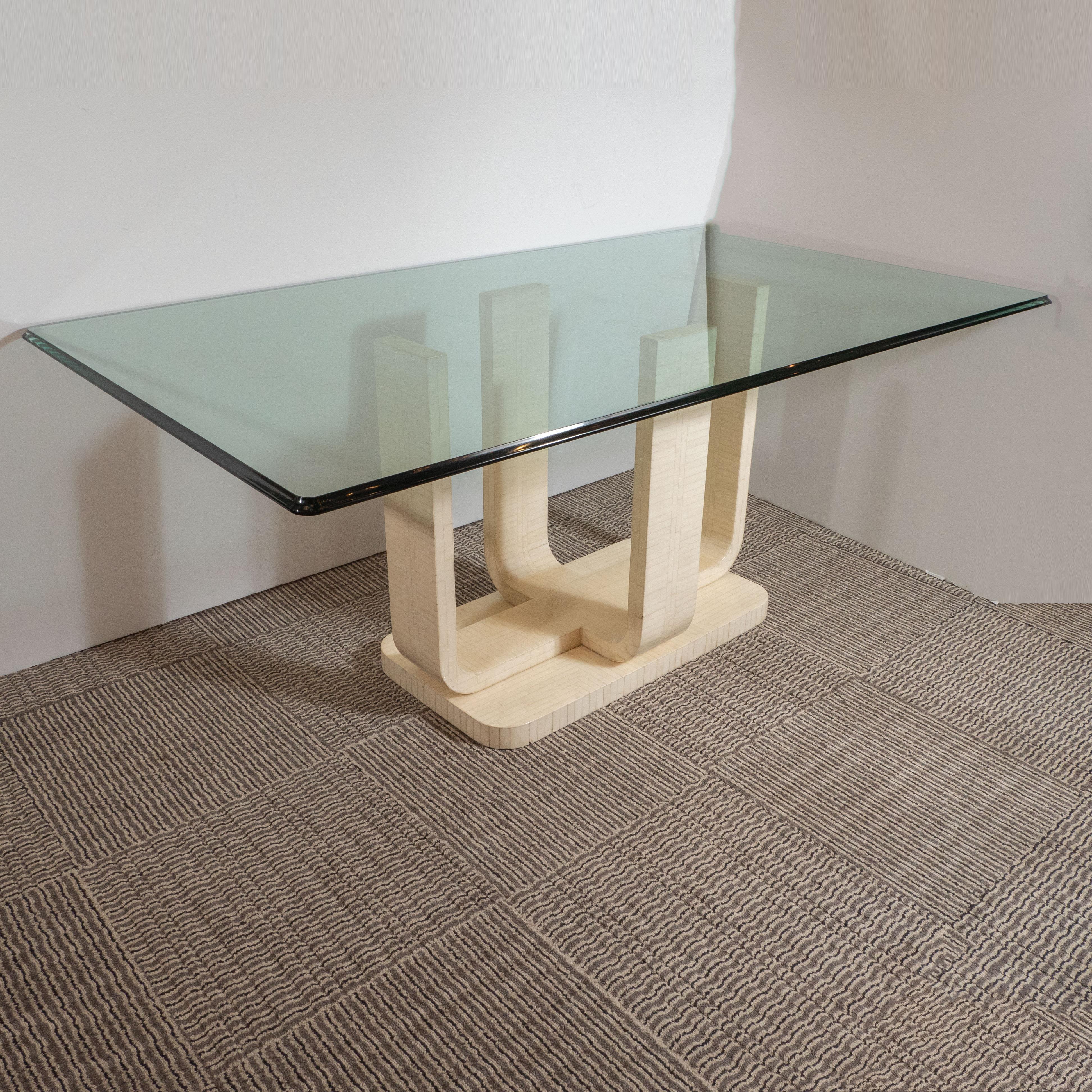 American Mid-Century Modern Tessellated Stone and Glass Dining Table by Maitland-Smith