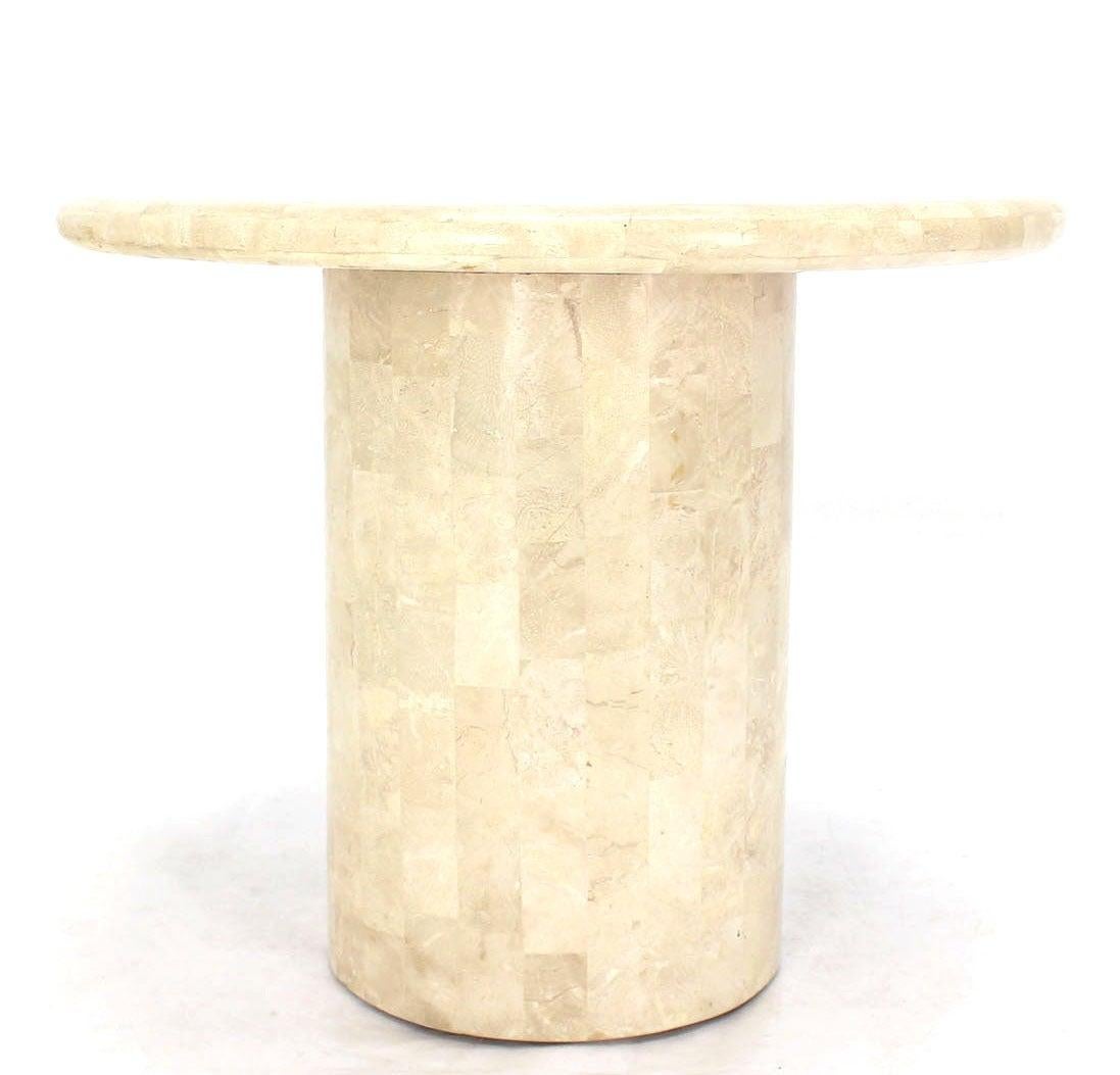 Inlay Mid Century Modern Tessellated Stone Veneer End Side Lamp Table Pedestal Stand For Sale