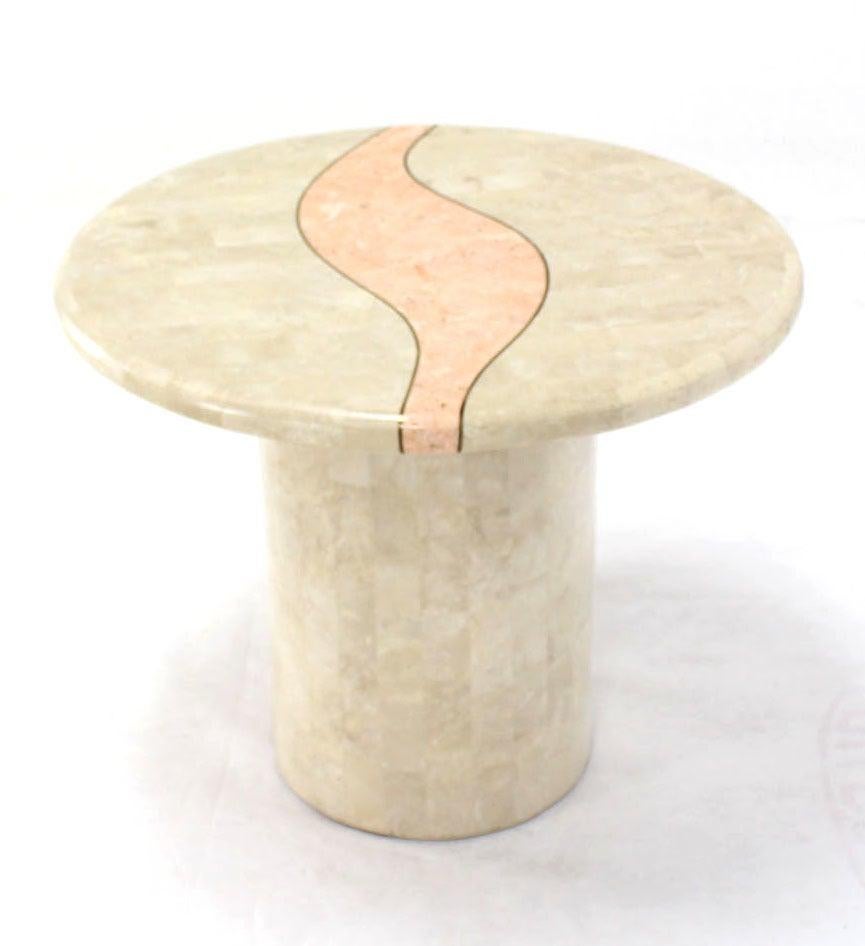 Mid Century Modern Tessellated Stone Veneer End Side Lamp Table Pedestal Stand In Good Condition For Sale In Rockaway, NJ