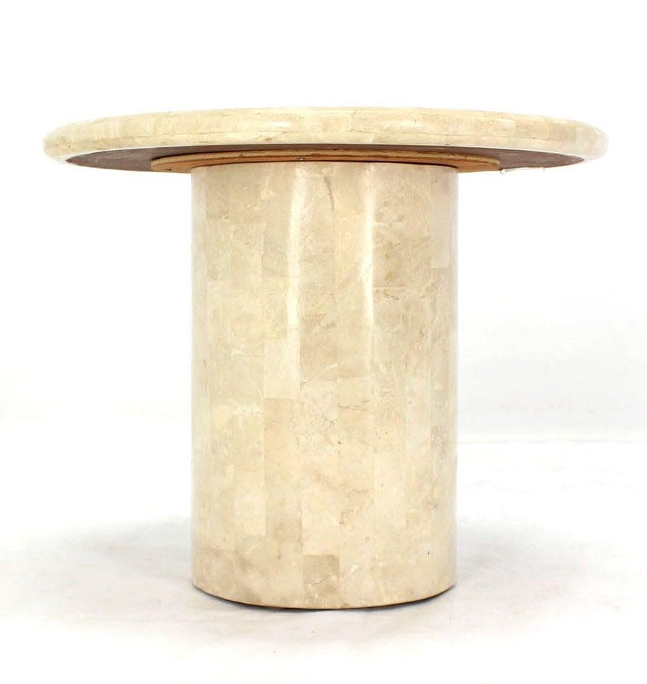Brass Mid Century Modern Tessellated Stone Veneer End Side Lamp Table Pedestal Stand For Sale