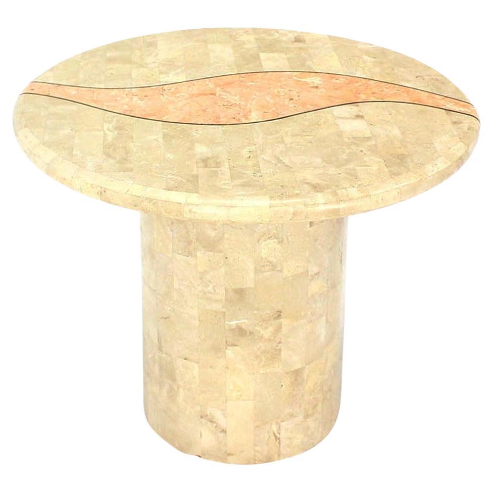 Mid Century Modern Tessellated Stone Veneer End Side Lamp Table Pedestal Stand (Table d'appoint pour lampe de chevet)