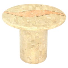 Vintage Mid Century Modern Tessellated Stone Veneer End Side Lamp Table Pedestal Stand
