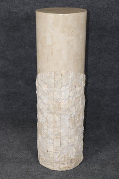 Mid Century Modern Tessellated Travertine Pedestal manner of Karl Springer