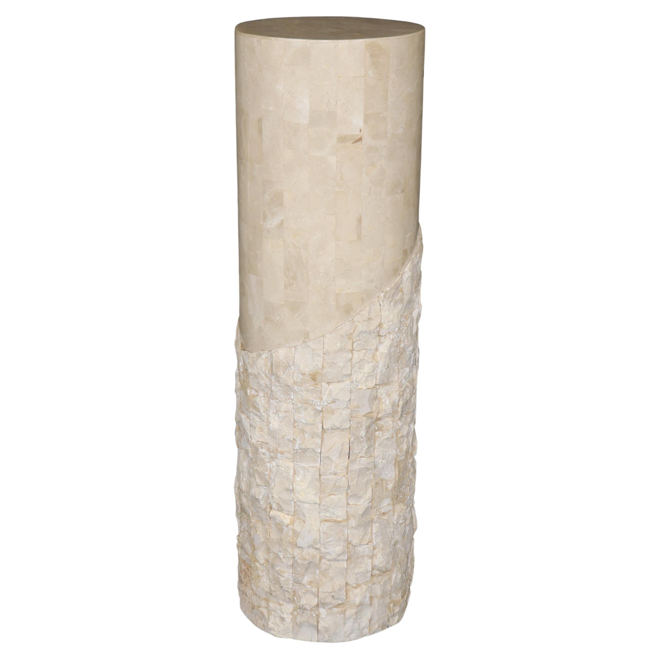 Piédestal en travertin tessellé mi-siècle moderne de Karl Springer en vente