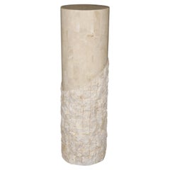 Mid Century Modern Tessellated Travertine Pedestal manner of Karl Springer
