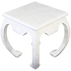 Mid-Century Modern Tessellated White Stone Tile Side End Table Mid-Century Modern Tessellated White Stone Tile Side End Table