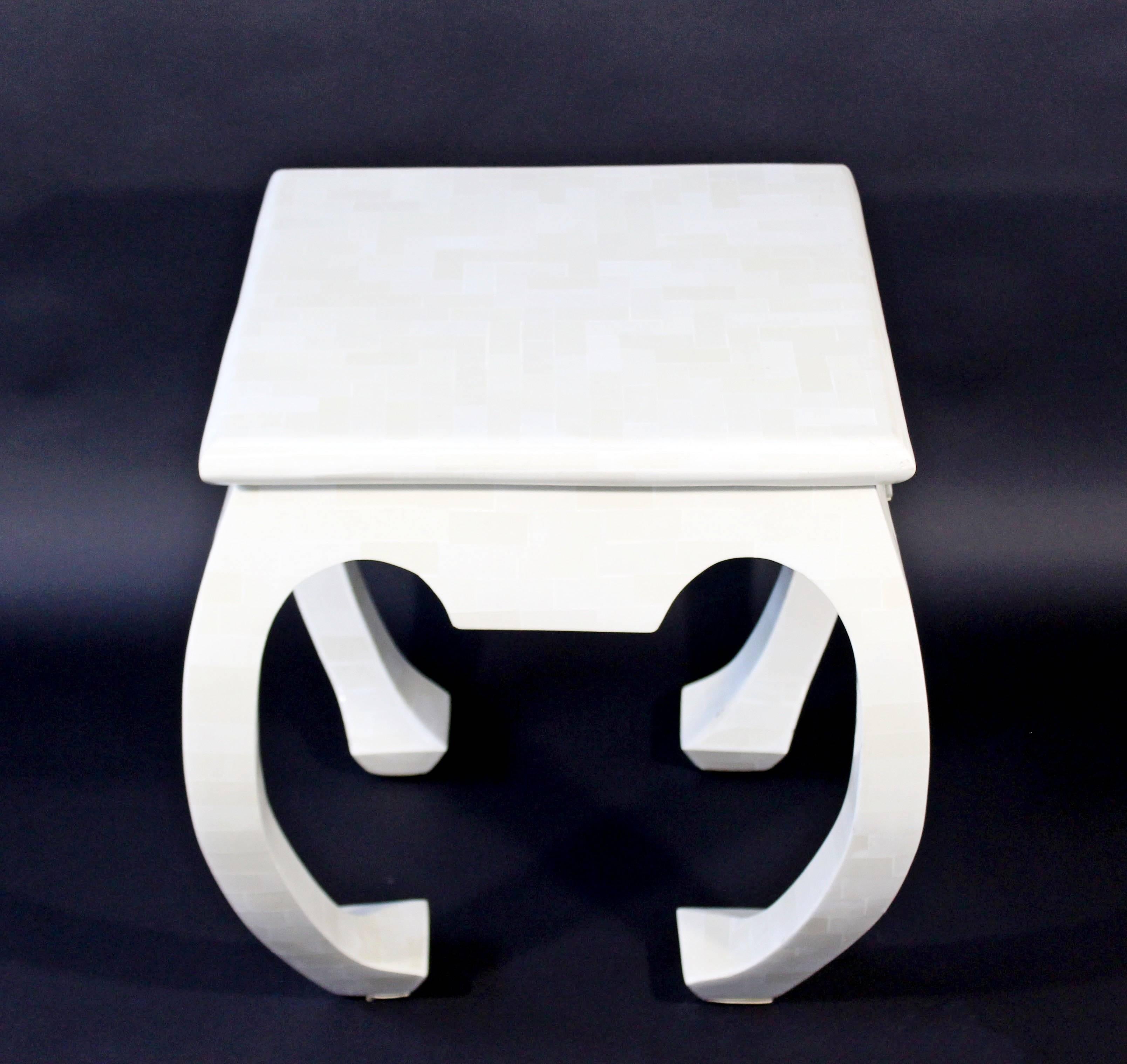 Late 20th Century Mid-Century Modern Tessellated White Stone Tile Side End Table 
