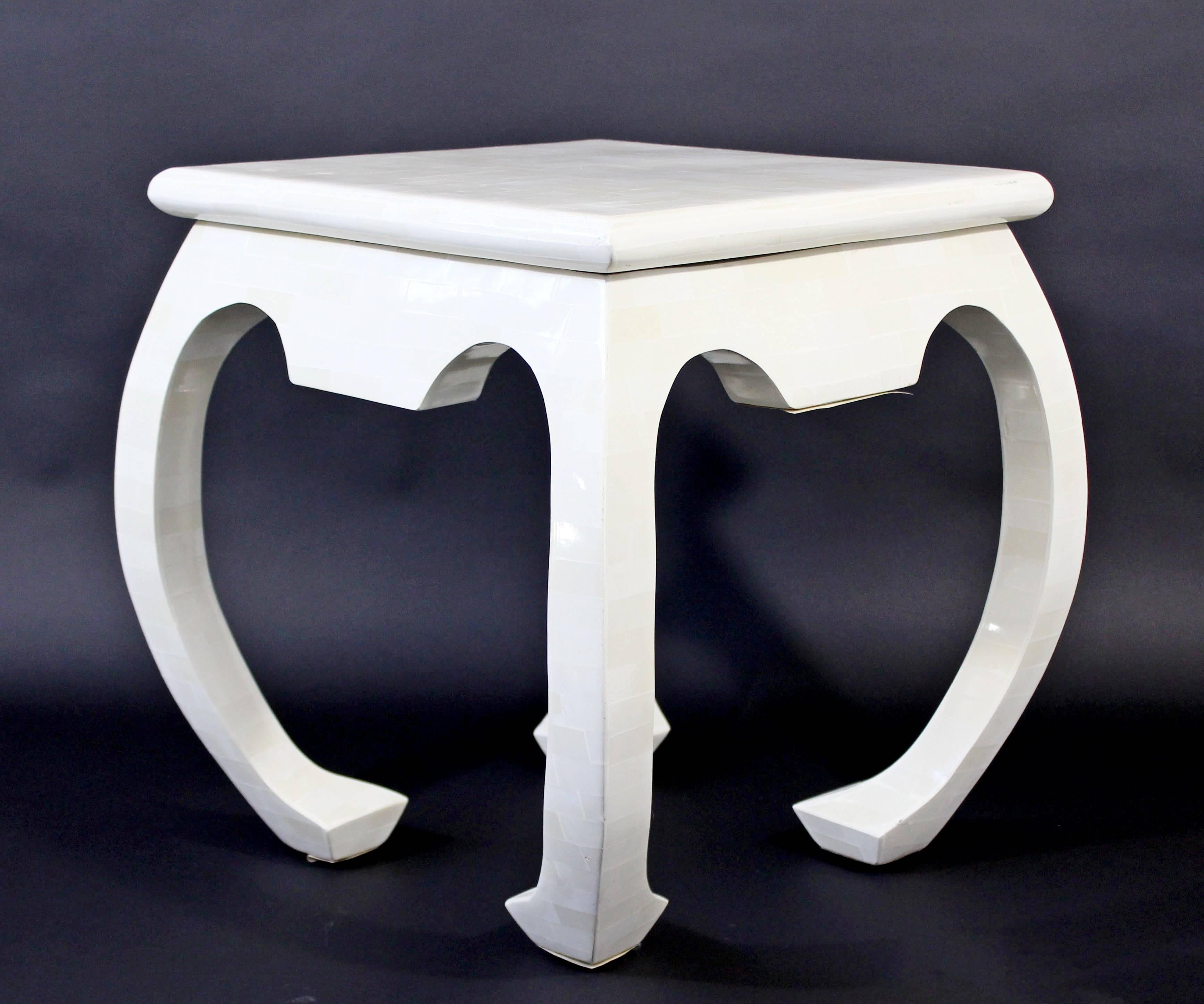 Mid-Century Modern Tessellated White Stone Tile Side End Table  1