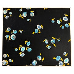 Mid-Century Modern Textile Design Gouache — Floral Pattern on Black