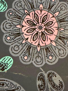 Mid-Century Modern Textile Design Gouache — Navy Paisley Bird Pattern