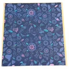 Mid-Century Modern Textile Design Gouache — Navy Paisley Bird Pattern