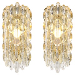 Mid-Century Modern Textural Glass & Brass Sconces by Carl Fagerlund for Orrefors