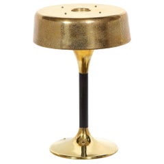 Mid-Century Modern Textured Brass and Black Enamel Hourglass Form Table Lamp