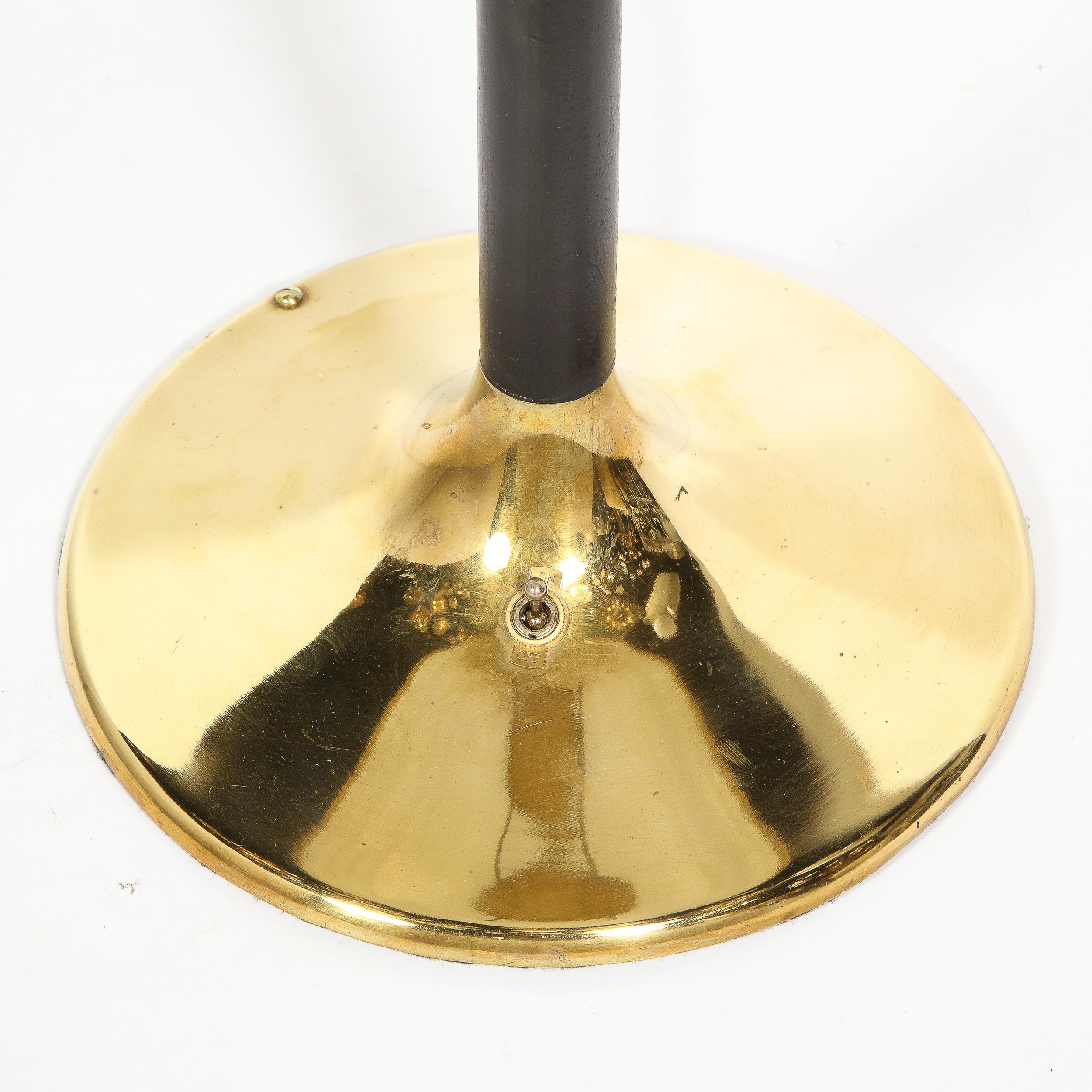Mid-Century Modern Textured Brass and Black Enamel Hourglass Form Table Lamp In Excellent Condition In New York, NY