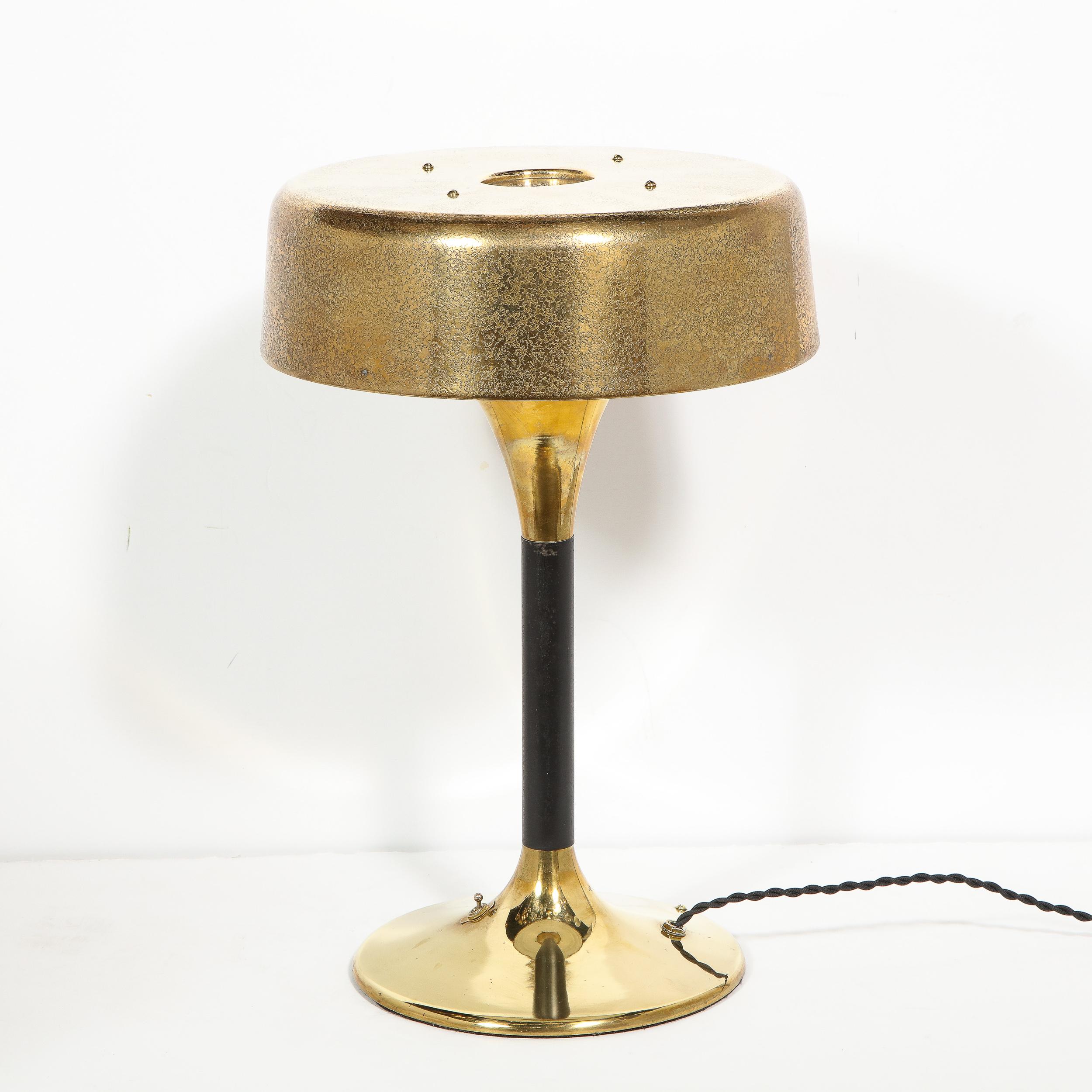 Mid-20th Century Mid-Century Modern Textured Brass and Black Enamel Hourglass Form Table Lamp