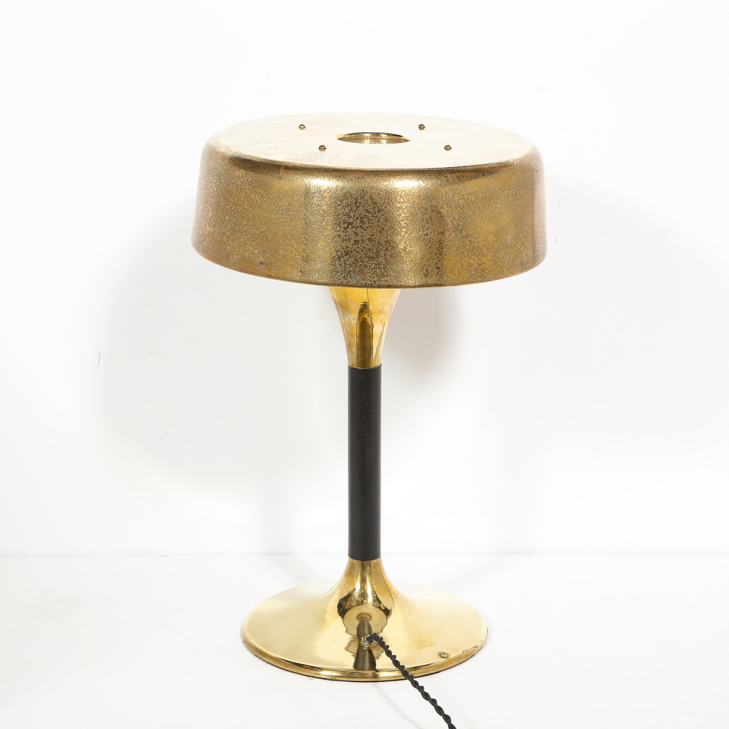 Mid-Century Modern Textured Brass and Black Enamel Hourglass Form Table Lamp 1