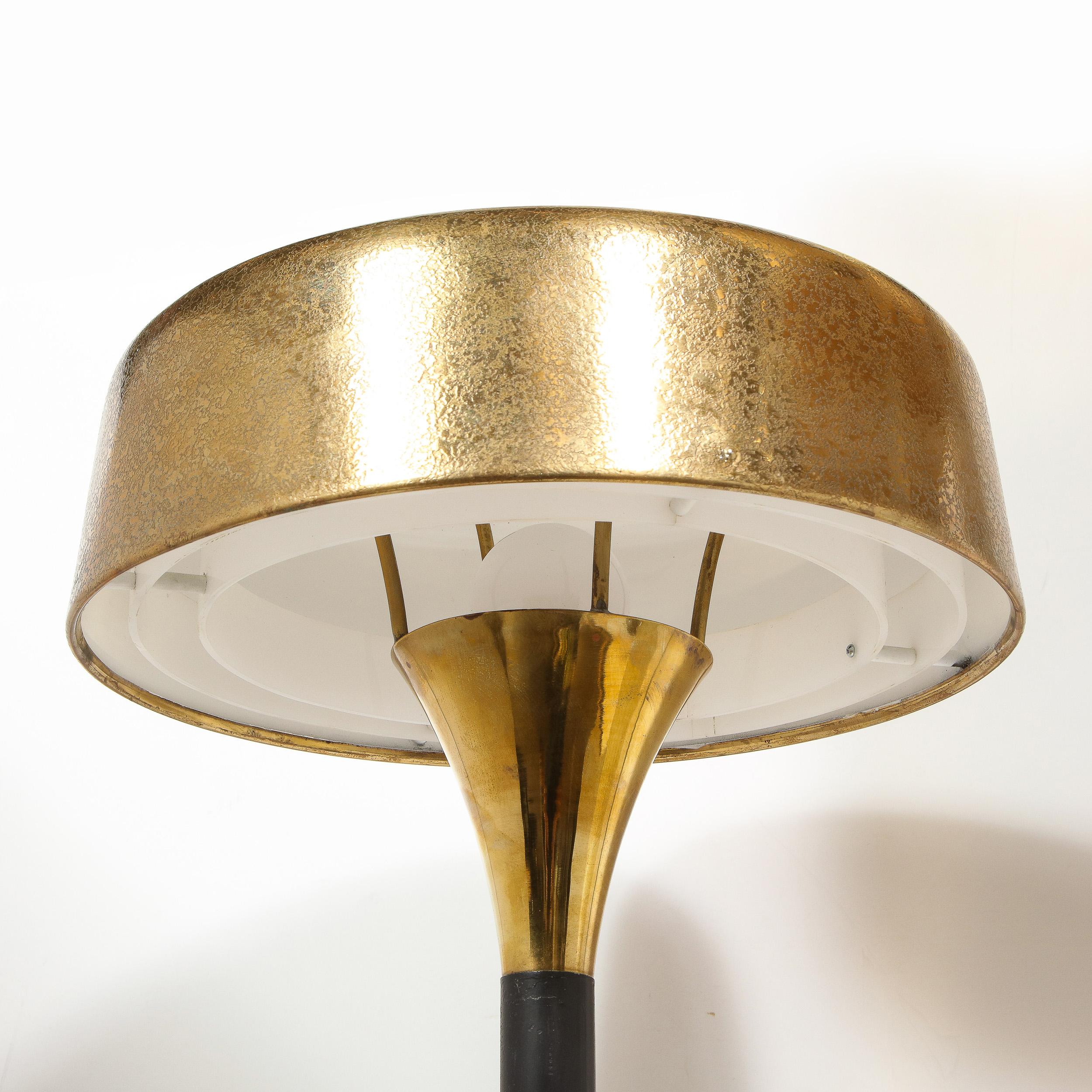 Mid-Century Modern Textured Brass and Black Enamel Hourglass Form Table Lamp 2
