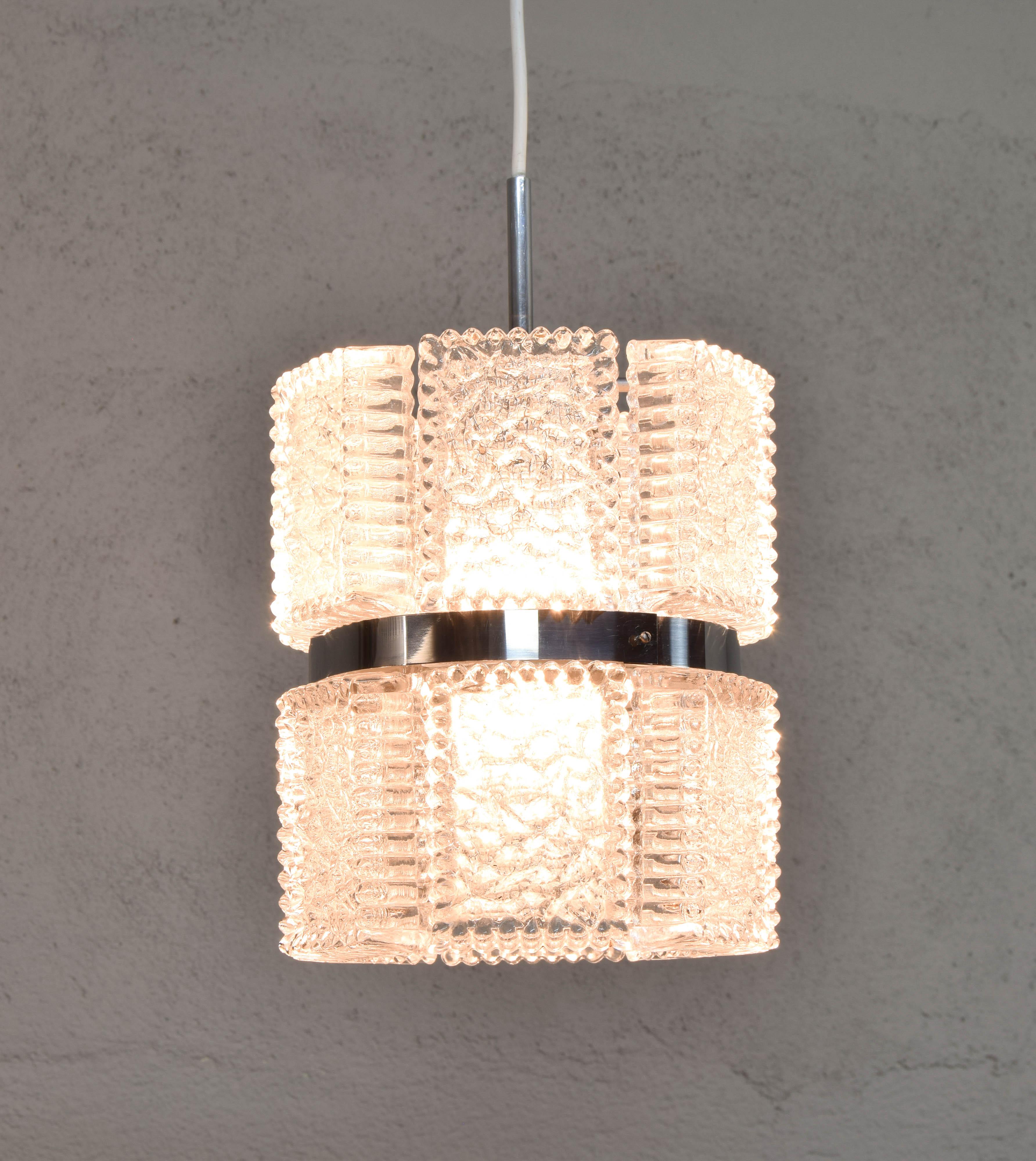 Mid-Century Modern Textured Crystal Kaiser Chandelier and Sconces, Germany, 1960 7