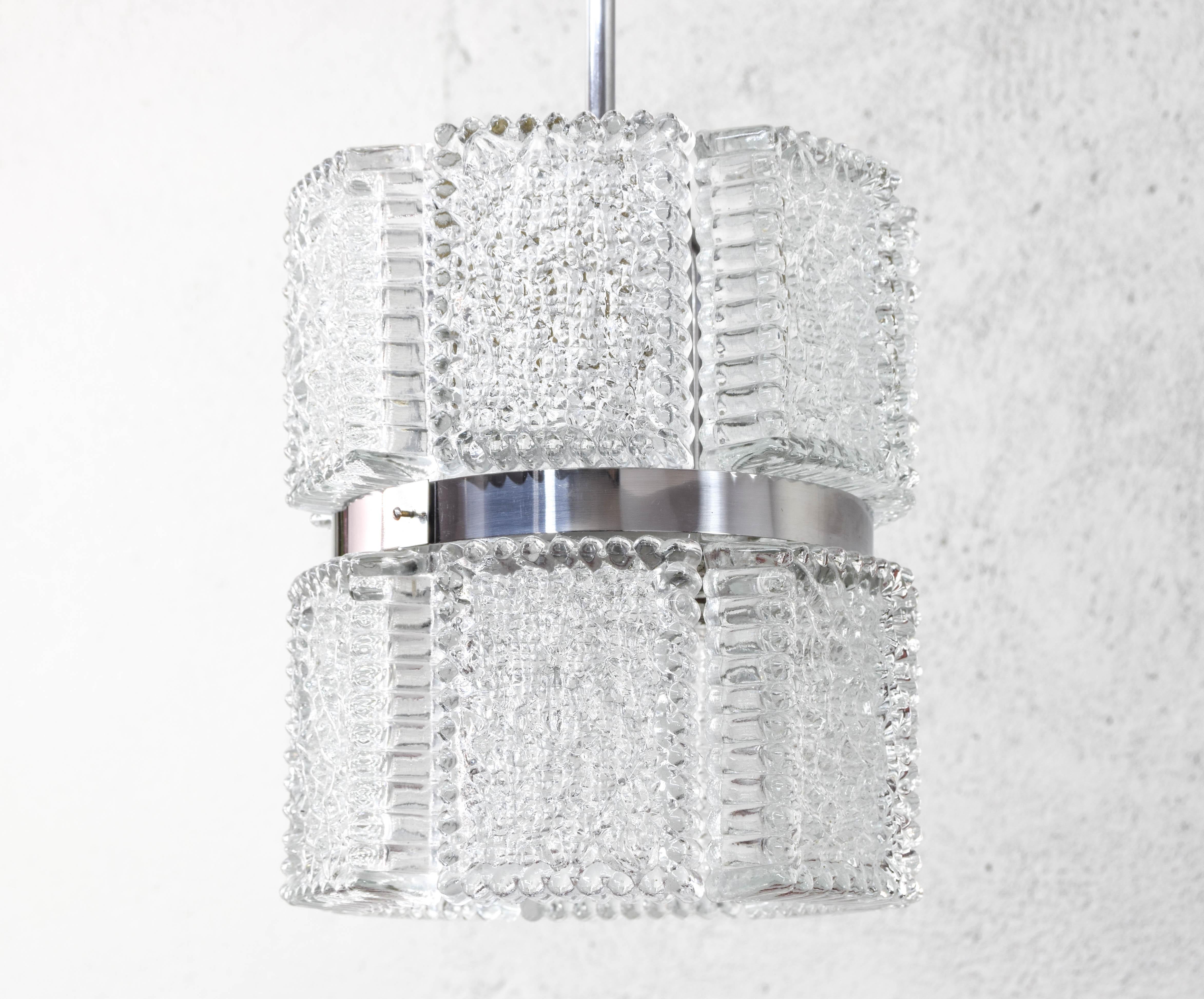 Mid-Century Modern Textured Crystal Kaiser Chandelier and Sconces, Germany, 1960 11