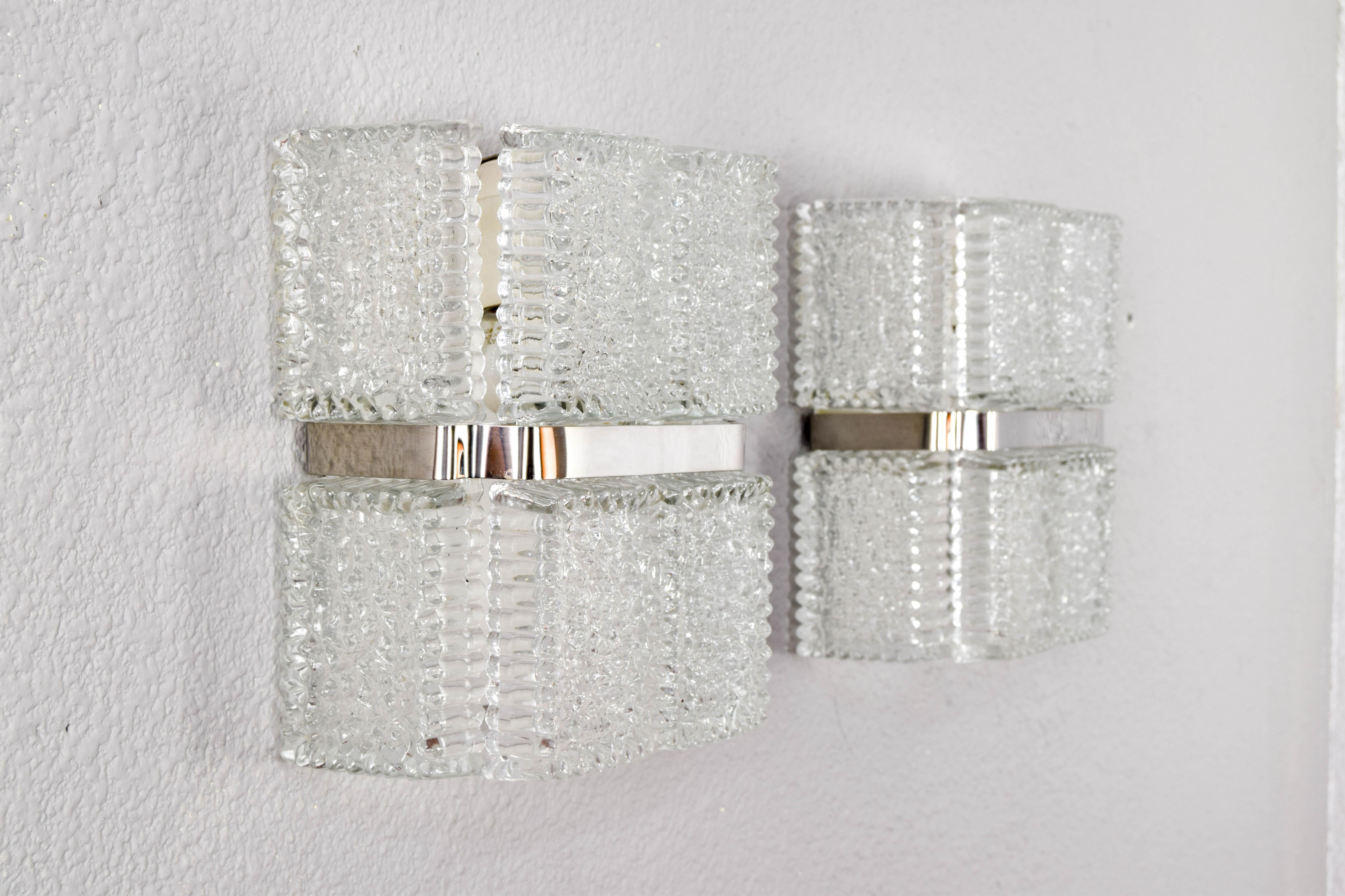 Mid-Century Modern Textured Crystal Kaiser Chandelier and Sconces, Germany, 1960 1