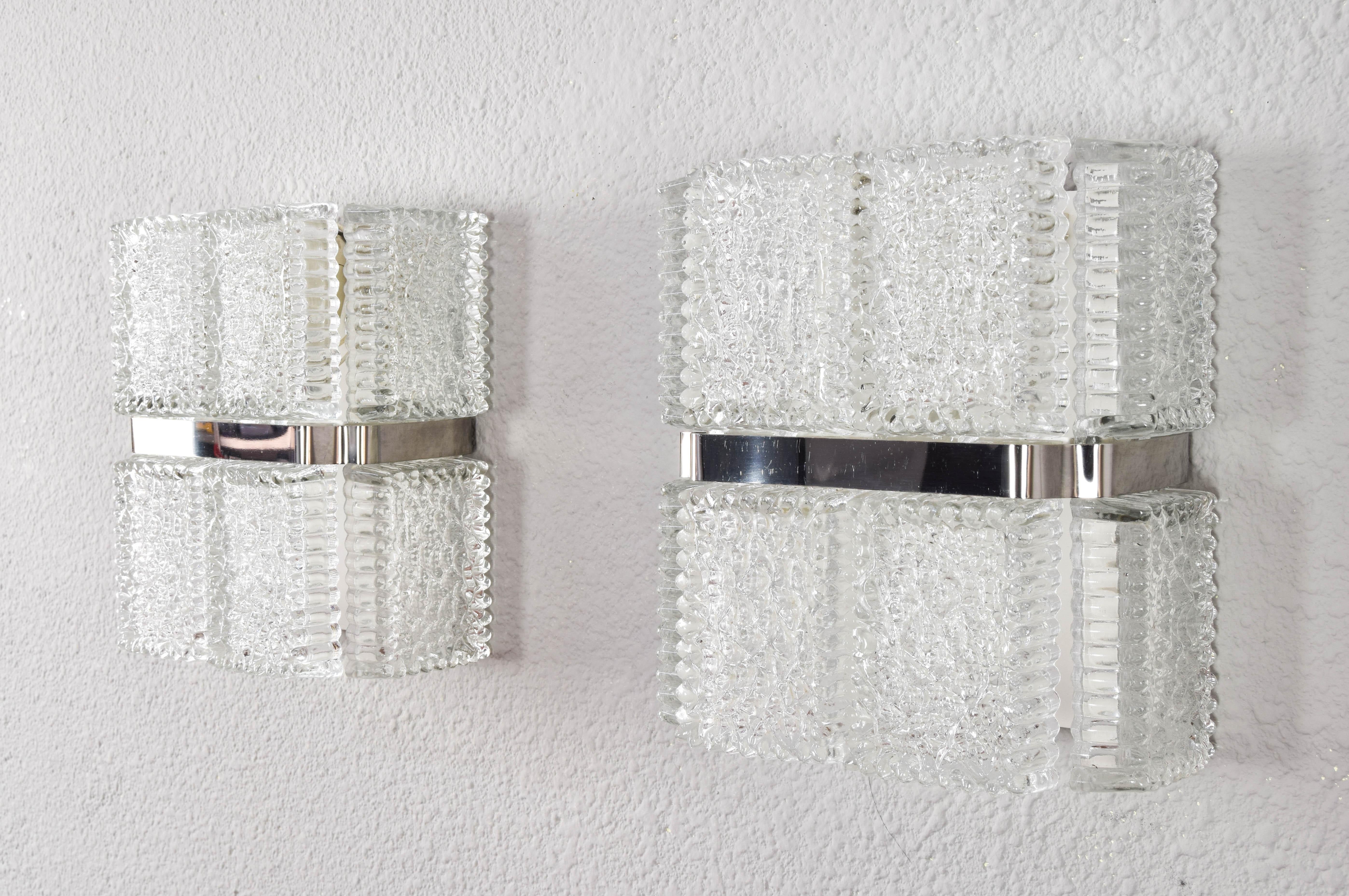 Mid-Century Modern Textured Crystal Kaiser Chandelier and Sconces, Germany, 1960 2