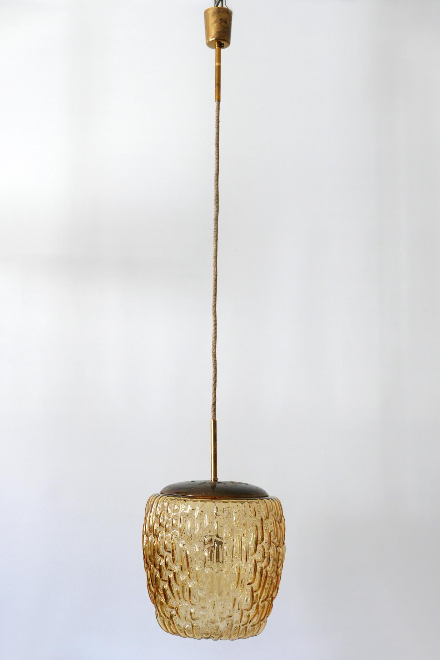 Austrian Mid-Century Modern Textured Glass Pendant Lamp by Rupert Nikoll, 1950s, Austria For Sale